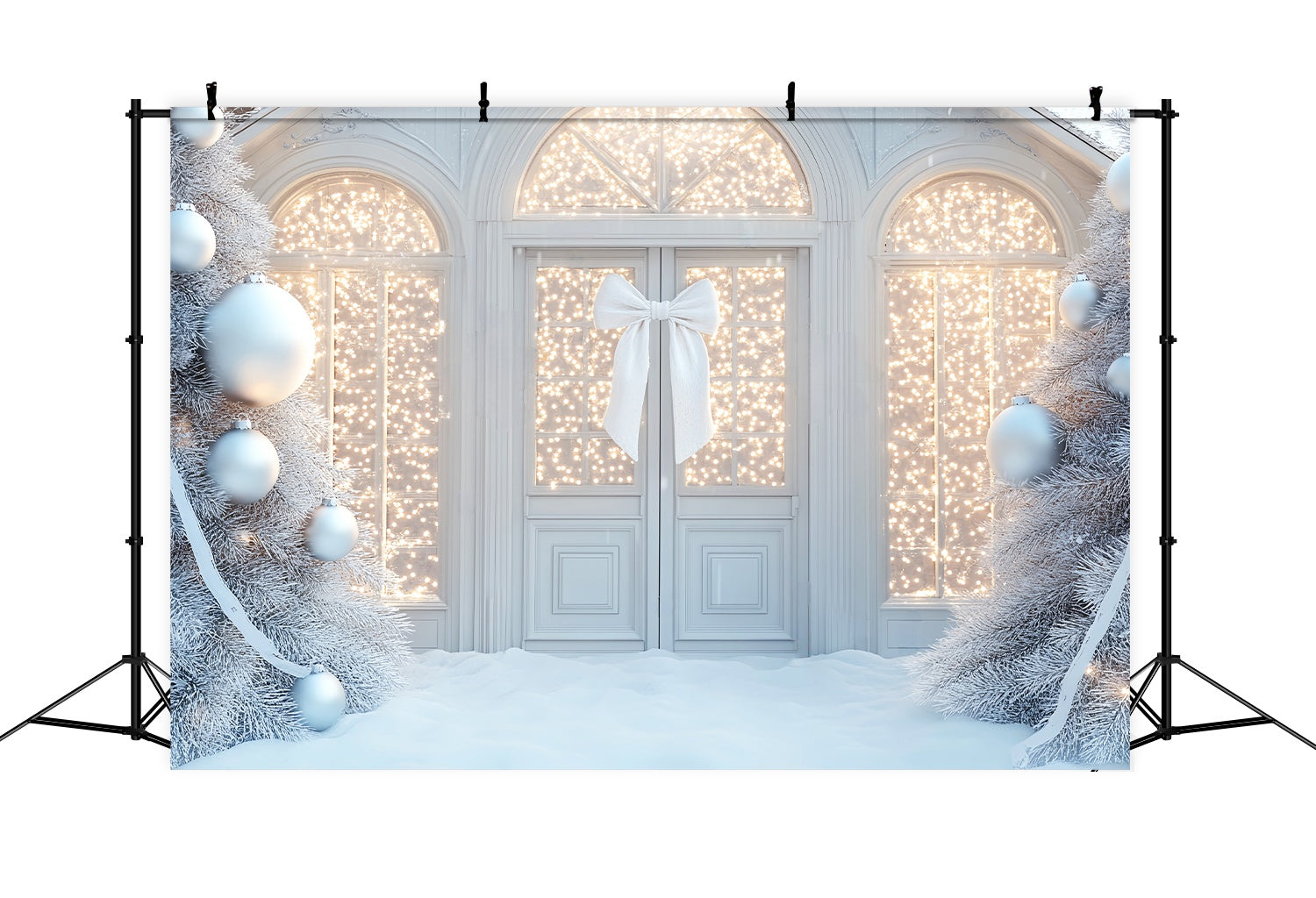 Weiße Weihnachten Foto Hintergrund White Sparkle Bow Doorway Christmas Backdrop Fotografie LXX58-59