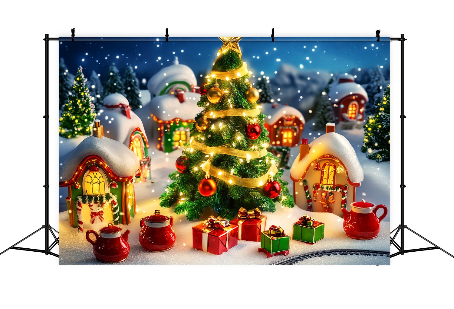 Weihnachtsbaum Foto Hintergrund Spielzeugdorf Weihnachtsbaum Szene Weihnachten Backdrops LXX58-60