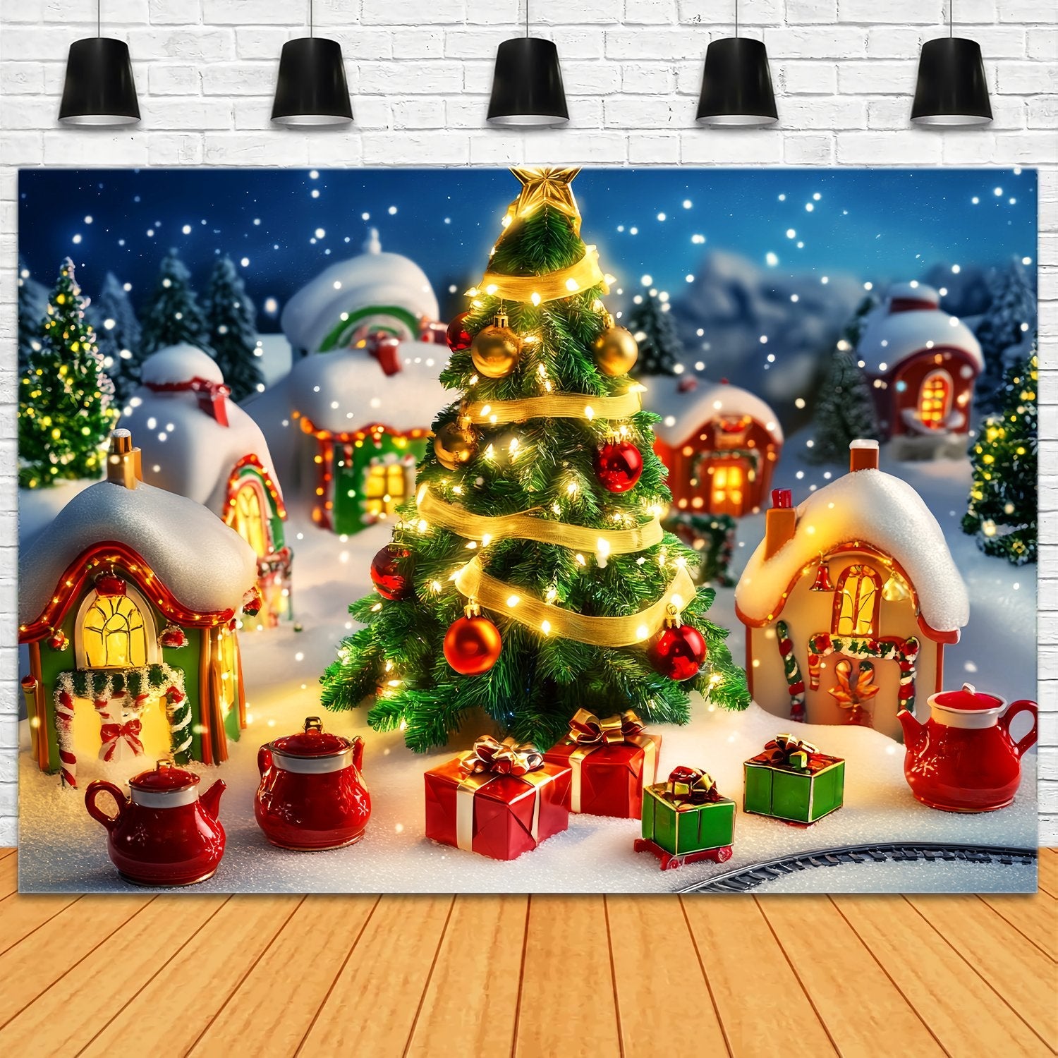Weihnachtsbaum Foto Hintergrund Spielzeugdorf Weihnachtsbaum Szene Weihnachten Backdrops LXX58-60
