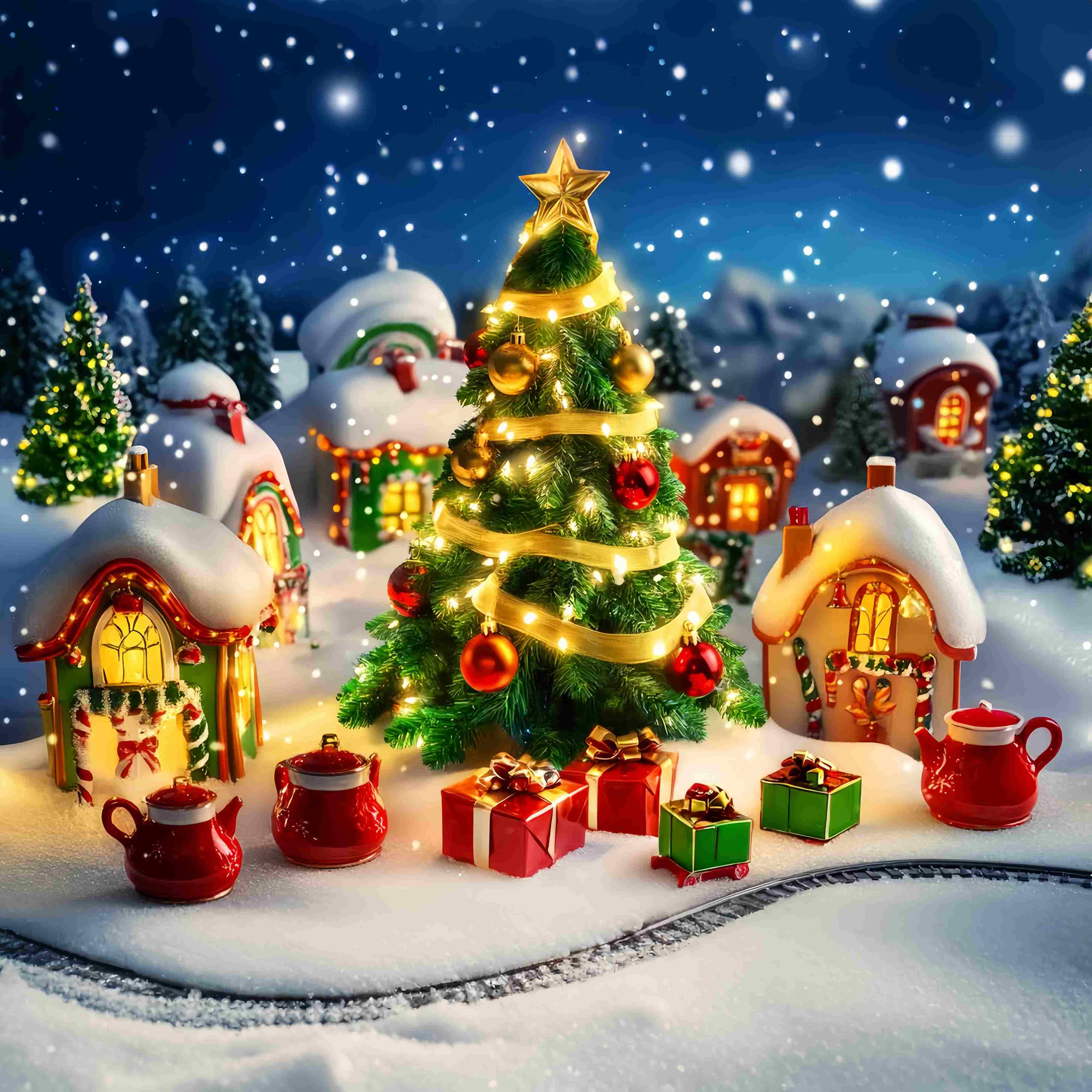 Weihnachtsbaum Foto Hintergrund Spielzeugdorf Weihnachtsbaum Szene Weihnachten Backdrops LXX58-60