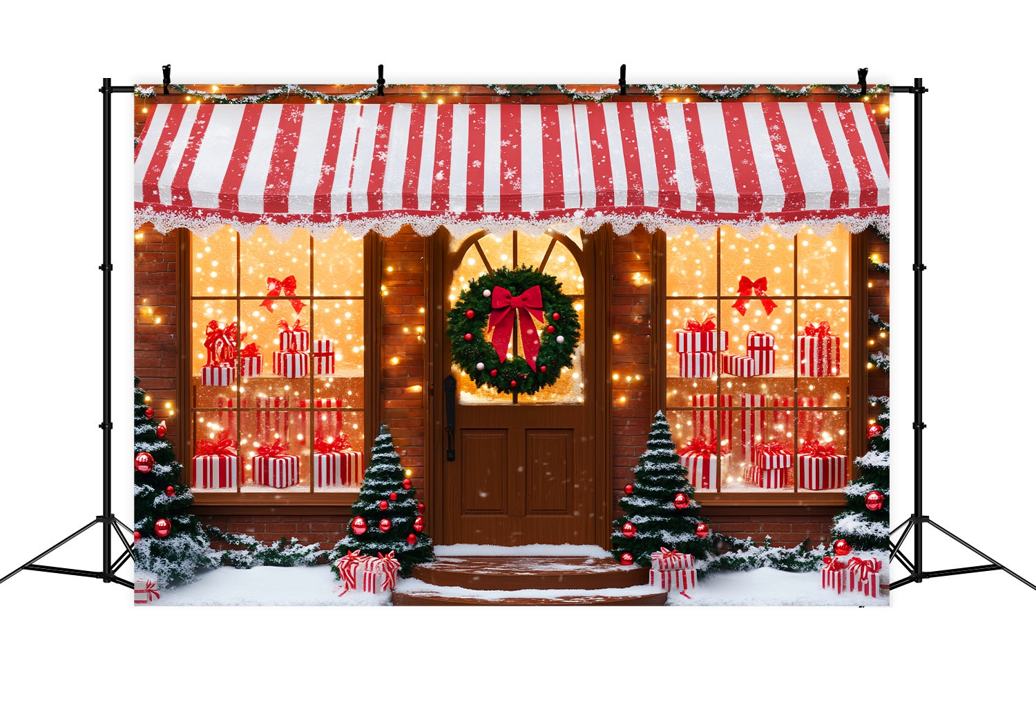 Professionelle Weihnachts-Hintergrundbilder Gestreifte Süßigkeiten Geschenk-Shop Weihnachten Foto Hintergrund LXX58-61