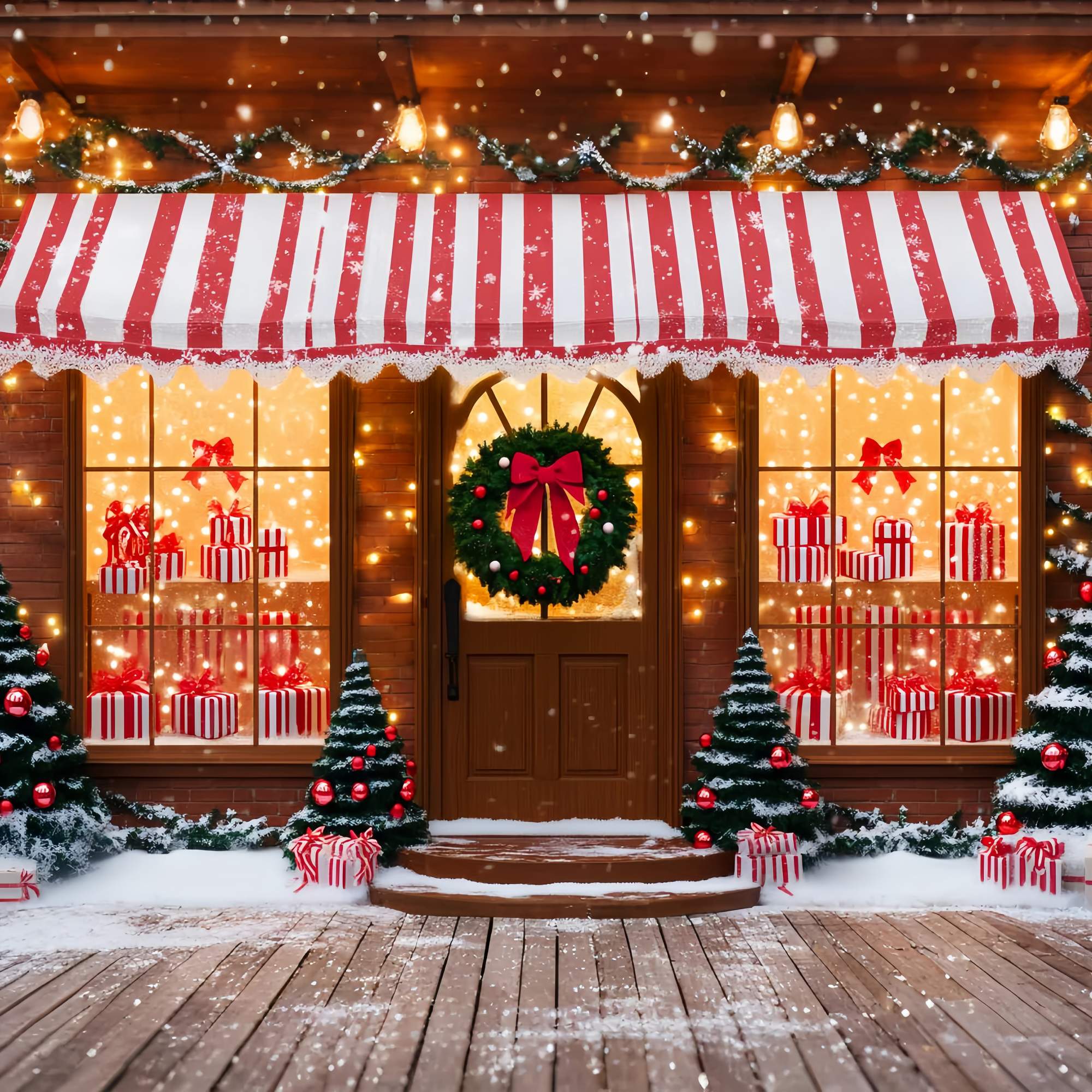 Professionelle Weihnachts-Hintergrundbilder Gestreifte Süßigkeiten Geschenk-Shop Weihnachten Foto Hintergrund LXX58-61