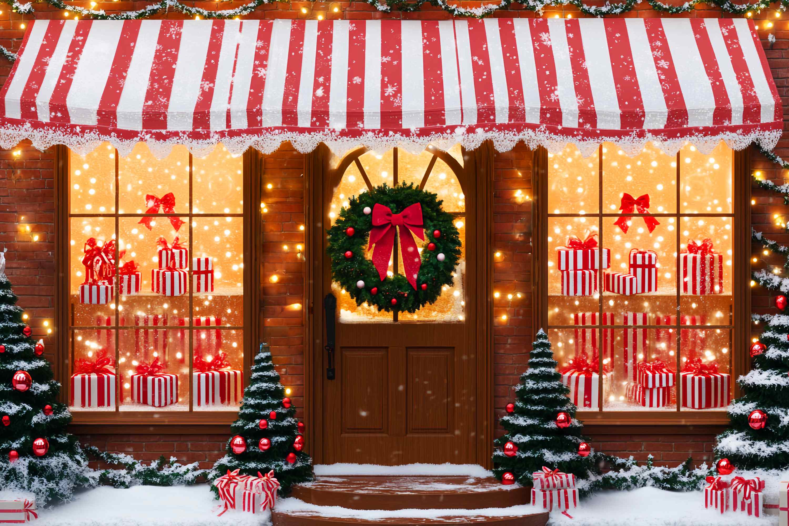Professionelle Weihnachts-Hintergrundbilder Gestreifte Süßigkeiten Geschenk-Shop Weihnachten Foto Hintergrund LXX58-61