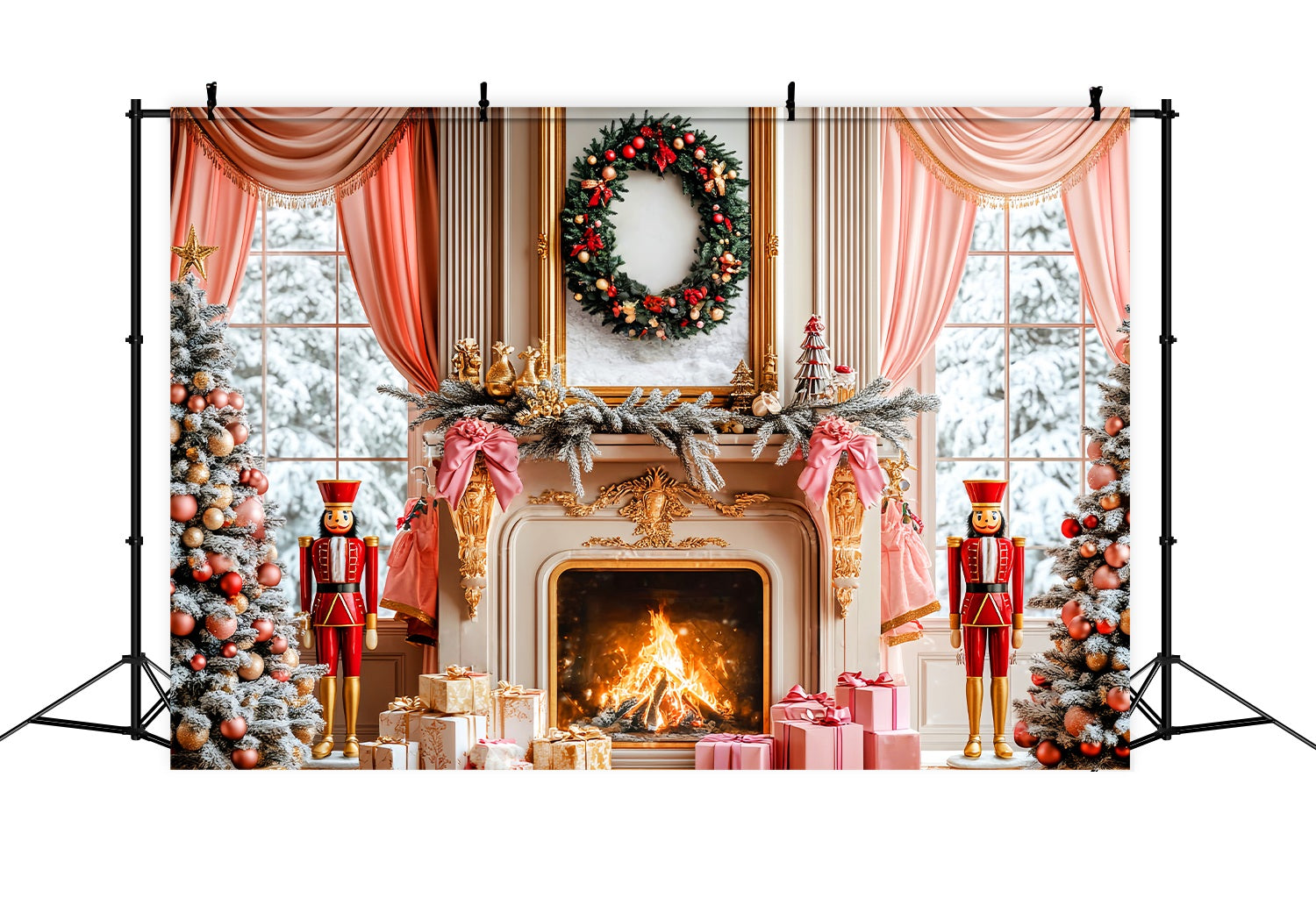 Weihnachtskamin Foto Hintergrund Rosa Nussknacker Kamin Dekor Weihnachten Backdrops Verkauf LXX58-62