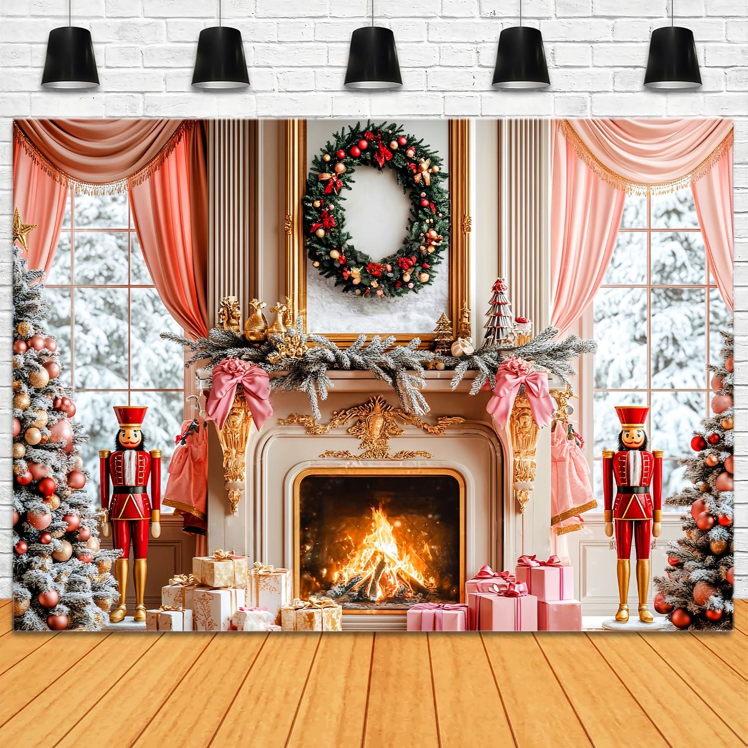 Weihnachtskamin Foto Hintergrund Rosa Nussknacker Kamin Dekor Weihnachten Backdrops Verkauf LXX58-62