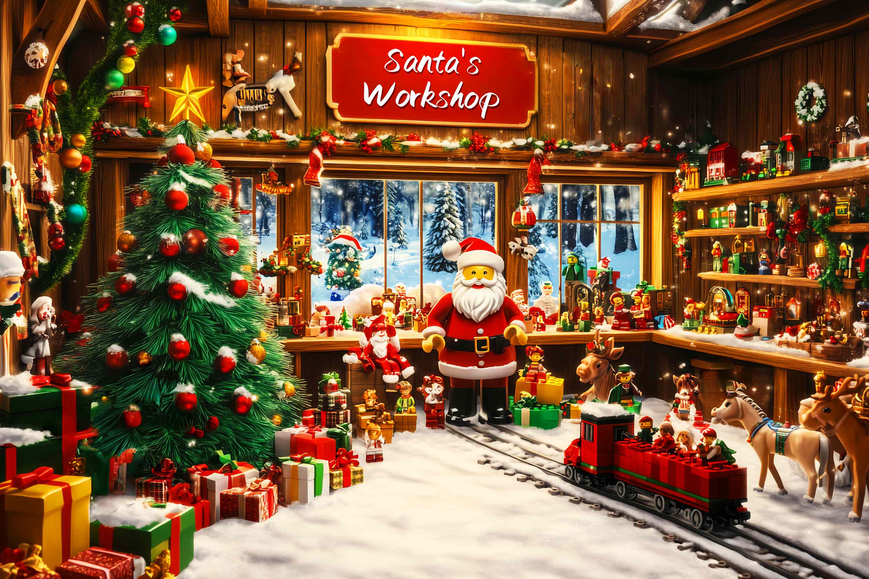 Weihnachtsmann Werkstatt Foto Hintergrund Lego Santa's Workshop Weihnachten Backdrops Verkauf LXX58-64