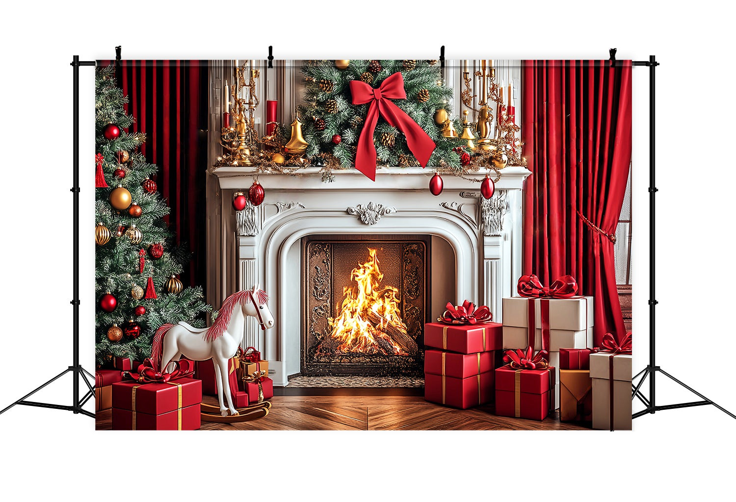 Weihnachten Kamin Foto Hintergrund Classic Rot Gold Kamin Cheer Backdrop Weihnachten LXX58-69