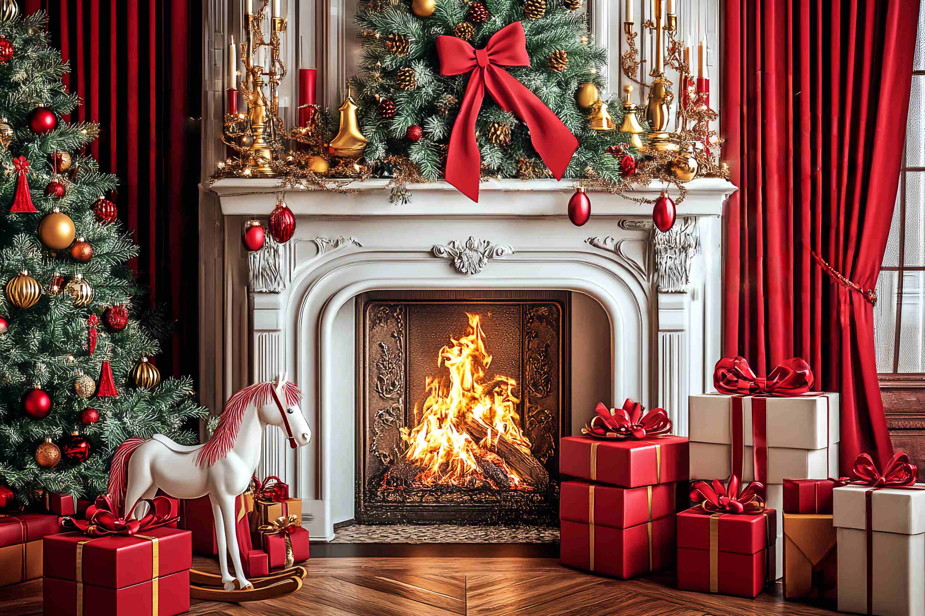 Weihnachten Kamin Foto Hintergrund Classic Rot Gold Kamin Cheer Backdrop Weihnachten LXX58-69