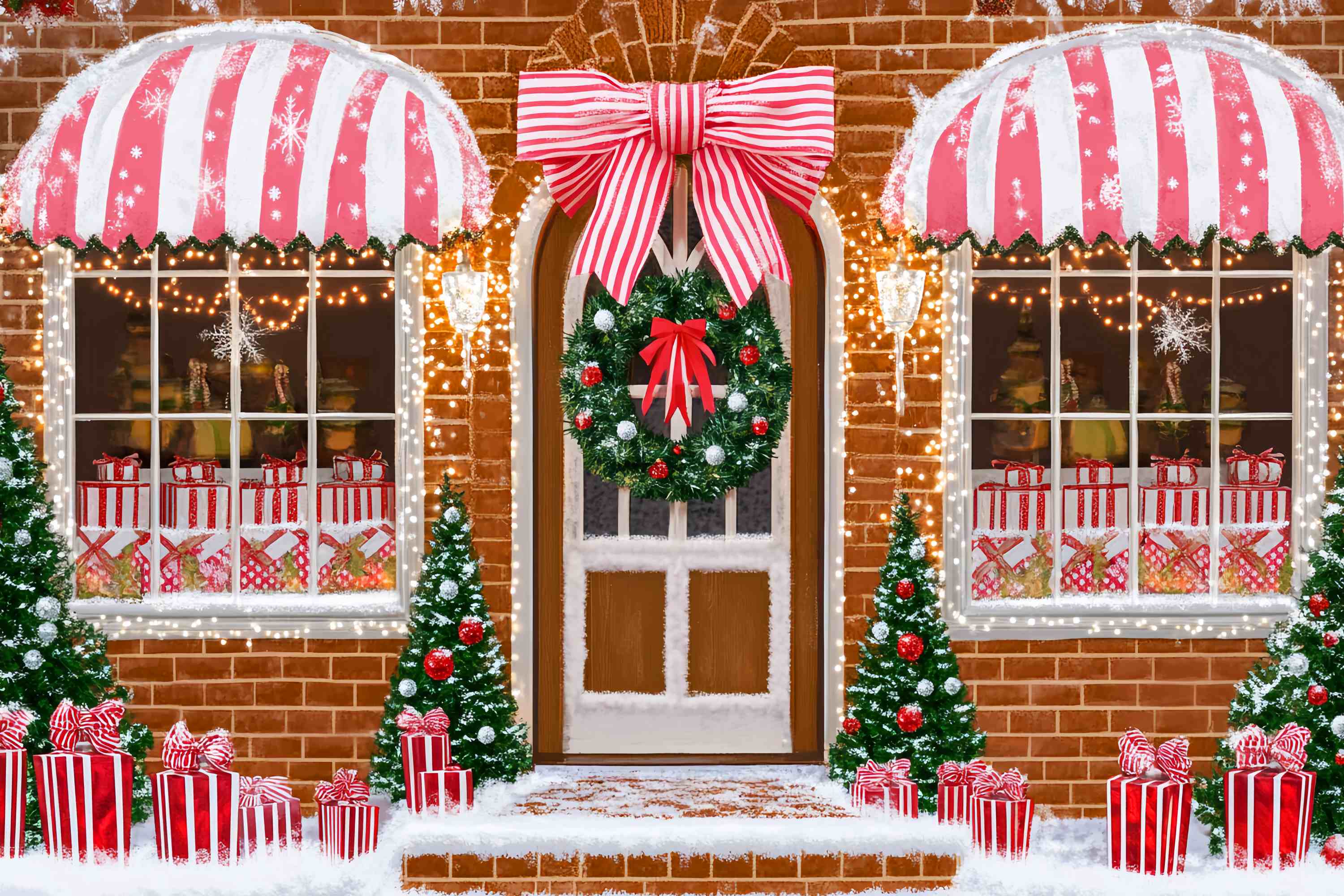 Weihnachtsmann Werkstatt Hintergrund Zuckerstange Geschenk Schaufenster Weihnachten Fotohintergründe LXX58-71