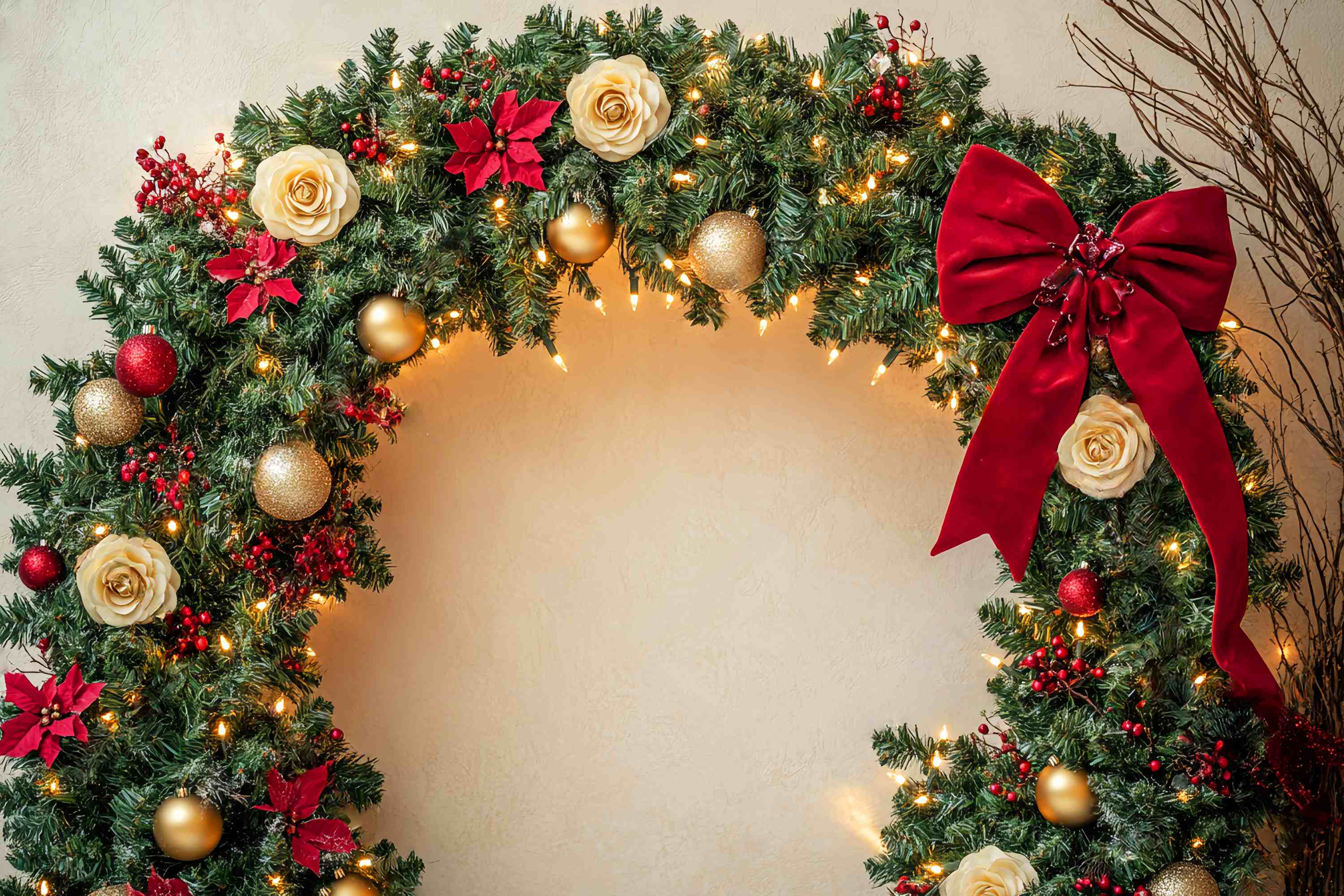 Weihnachten Wandhintergrund Gold Rose Girlande Wandbogen Weihnachtsfotohintergrund LXX58-72