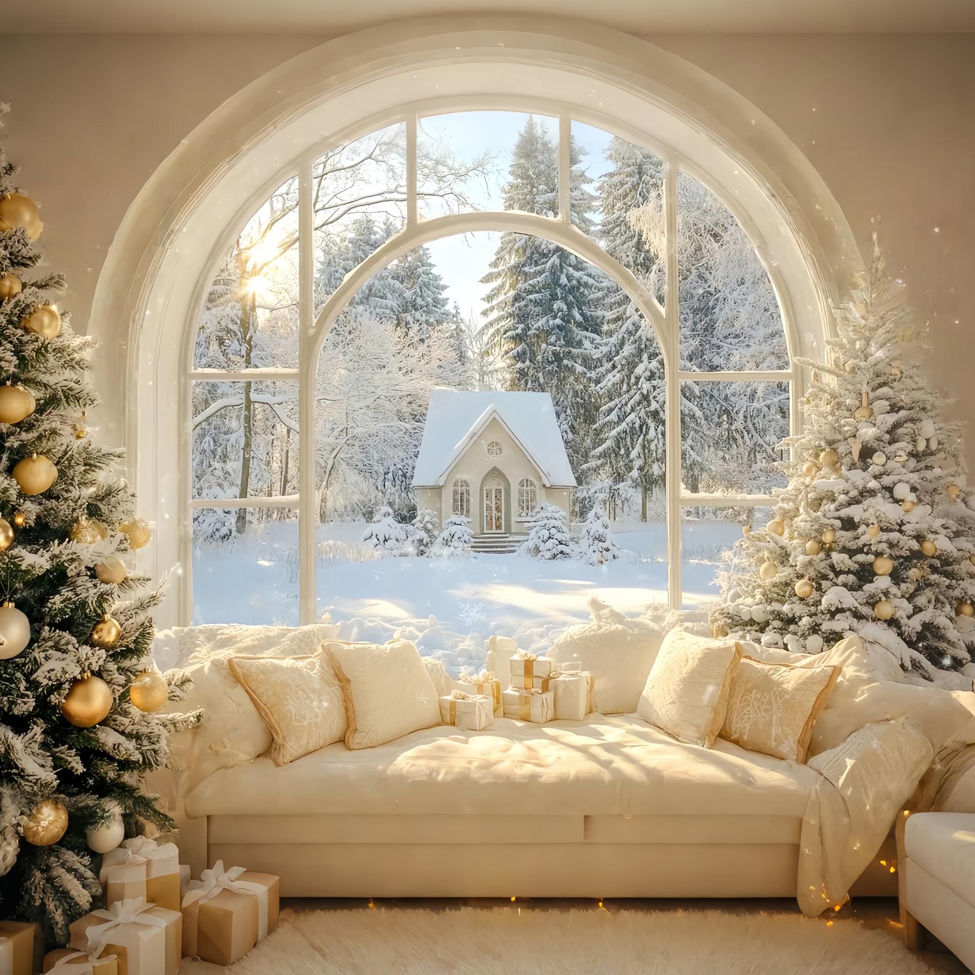 Weihnachten Hintergrund Fotografie Golden Winter Cottage Fenster Weihnachten Fotografie Backdrops LXX58-73