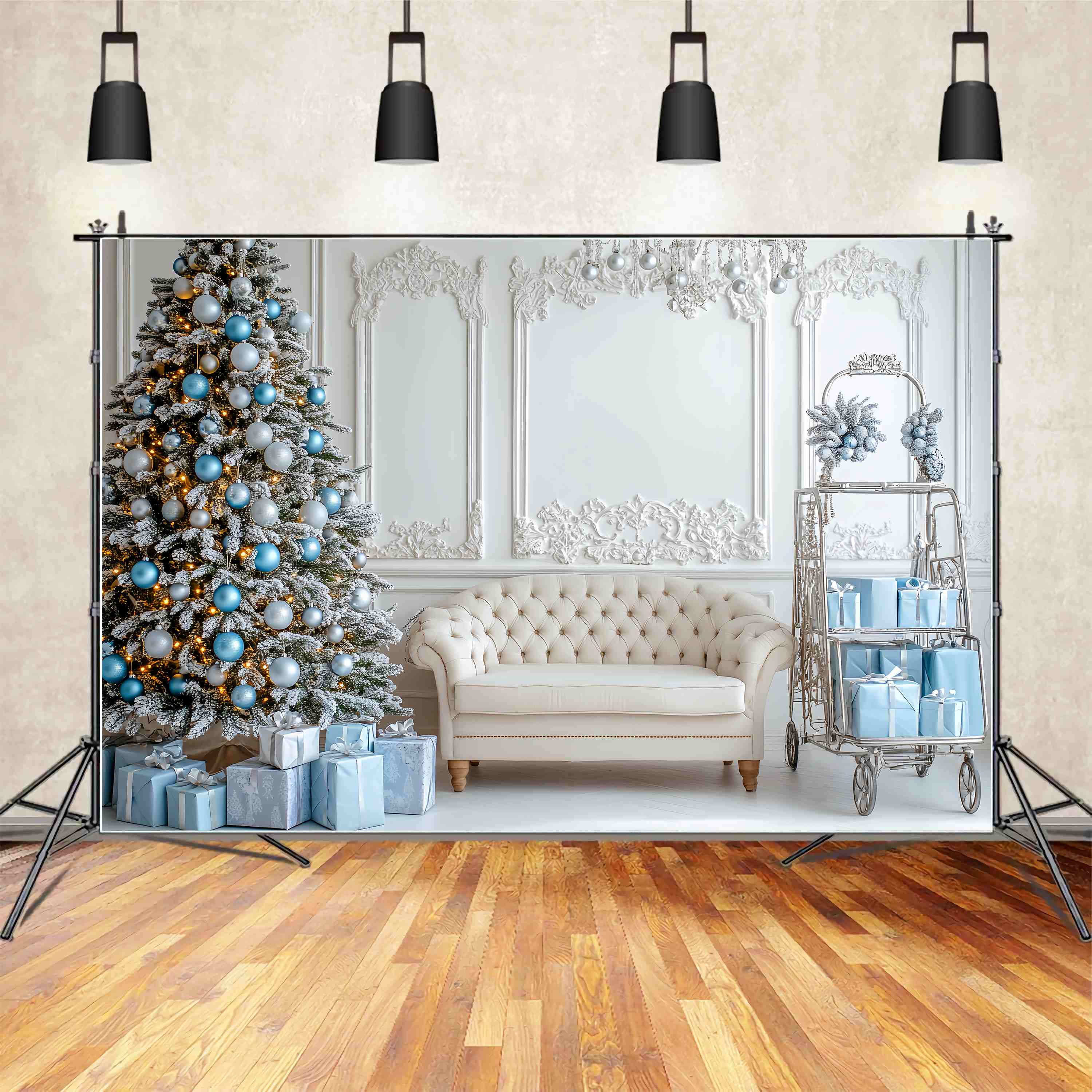 Weihnachten Wand Foto Hintergrund Icy Blue Ornament Lounge Zimmer Professionelle Weihnachten Backdrops LXX58-74