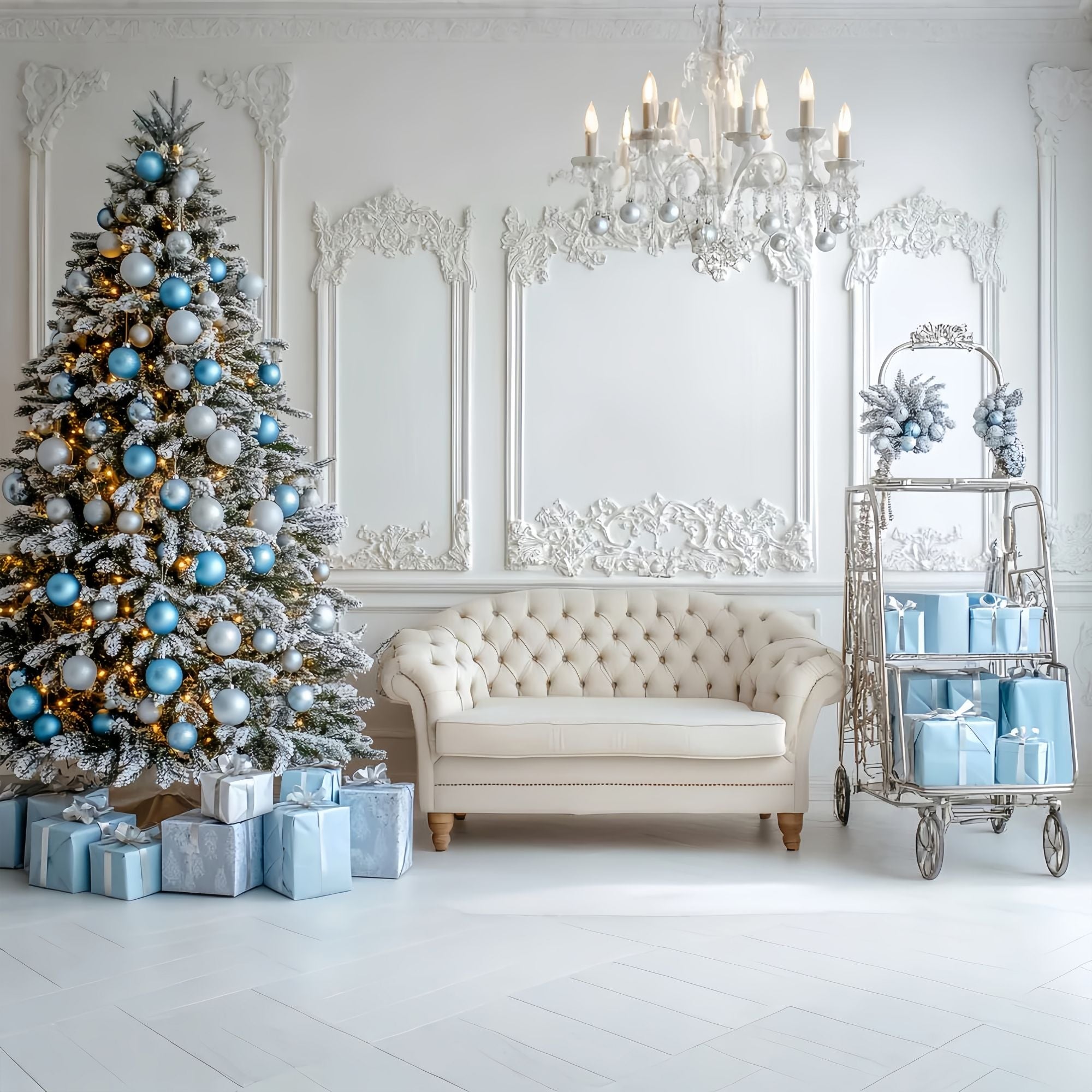 Weihnachten Wand Foto Hintergrund Icy Blue Ornament Lounge Zimmer Professionelle Weihnachten Backdrops LXX58-74
