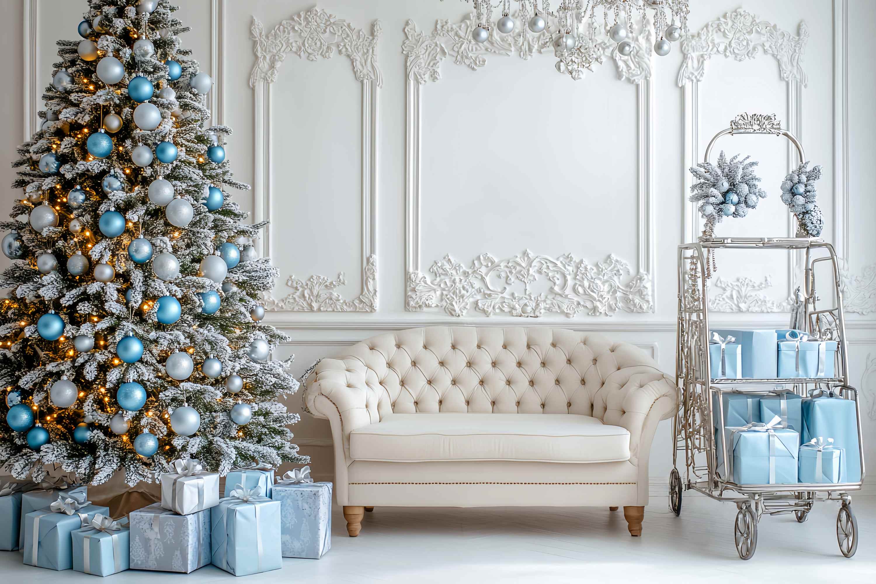 Weihnachten Wand Foto Hintergrund Icy Blue Ornament Lounge Zimmer Professionelle Weihnachten Backdrops LXX58-74