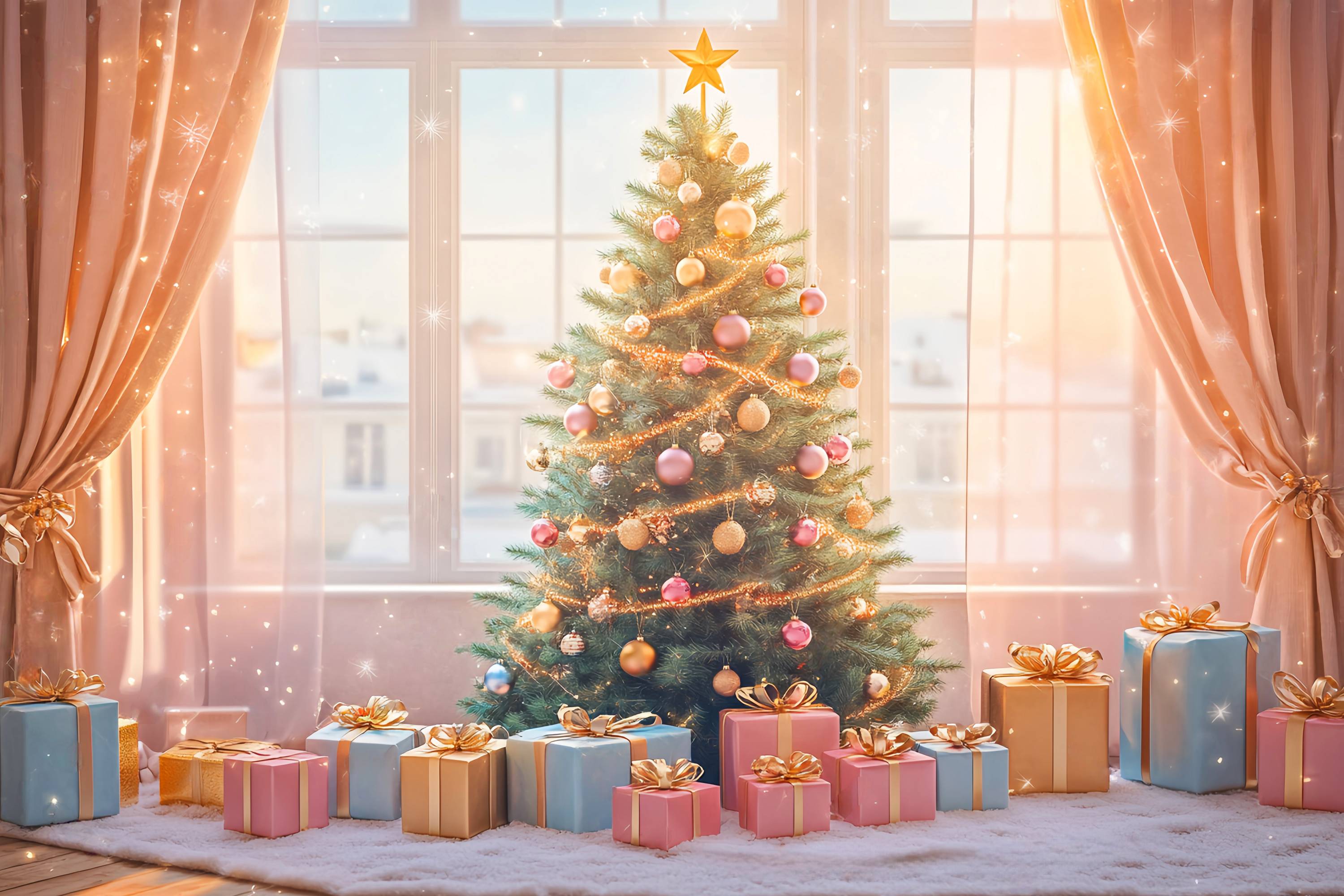 Weihnachtsbaum Foto Hintergrund Golden Glow Geschenk Baum Zimmer Weihnachten Backdrops Verkauf LXX58-75