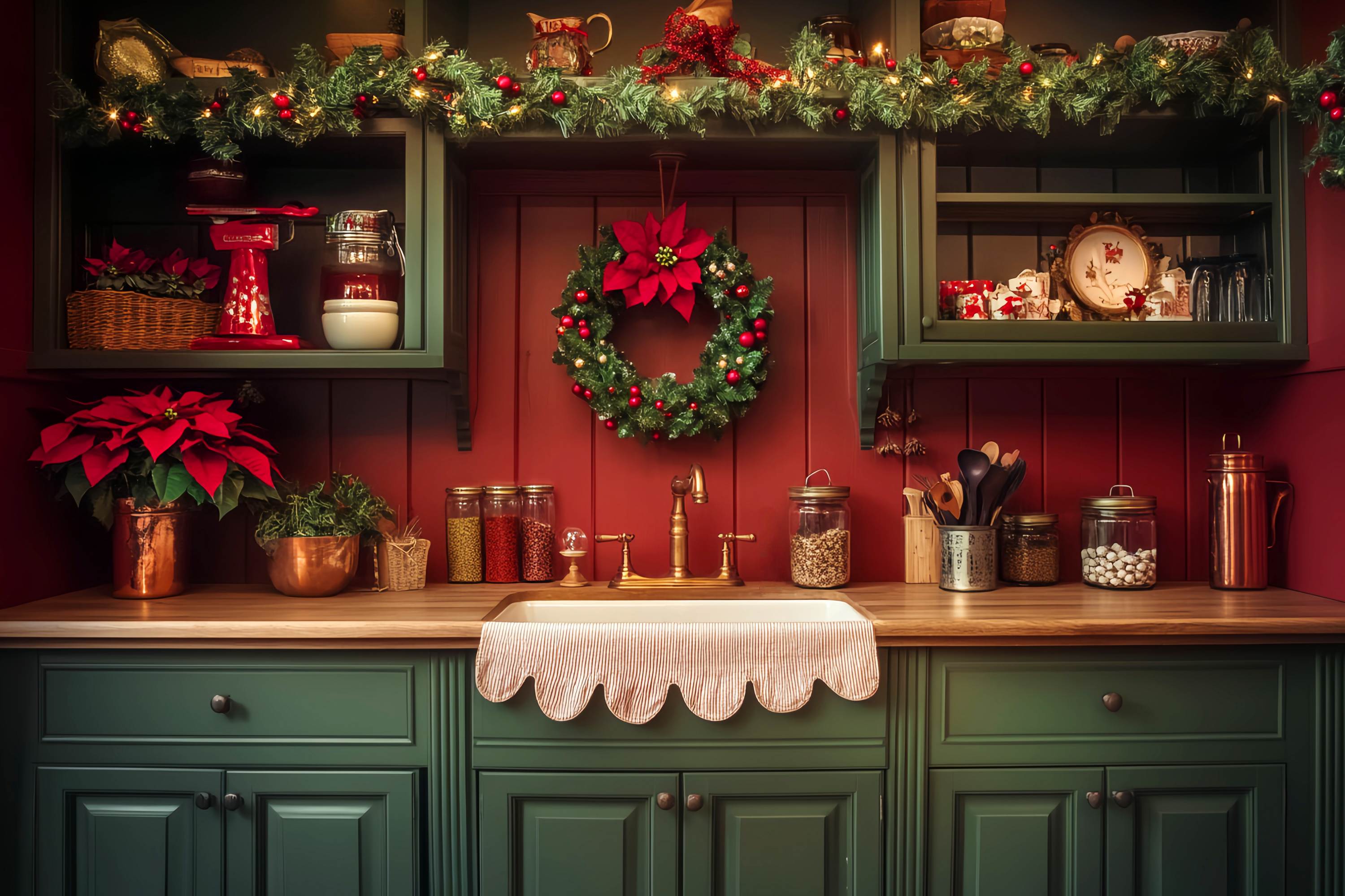 Weihnachten Küche Foto Hintergrund Bauernhaus Girlande Kranz Küche Weihnachten Backdrops LXX58-78