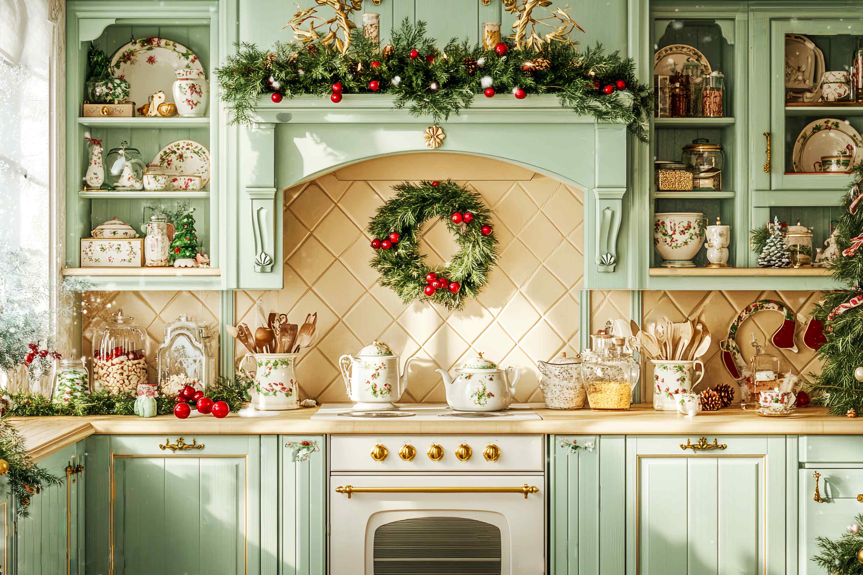 Weihnachten Küche Foto Hintergrund Mintgrün Weihnachten Küche Weihnachten Backdrop LXX58-79