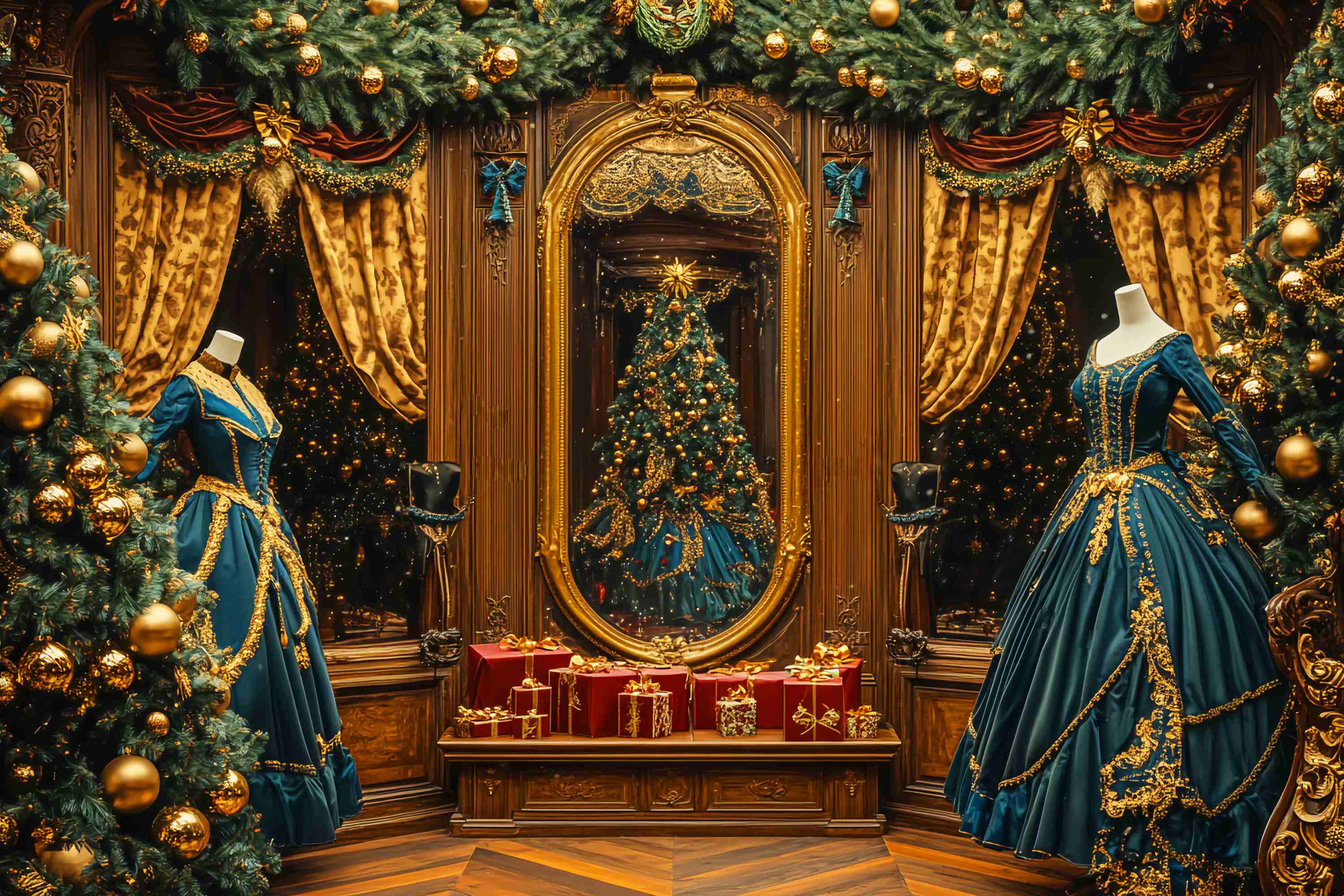 Weihnachten Foto Hintergrund 10x10 Victorian Golden Mirror Ballsaal Weihnachten Fotografie Backdrops LXX58-80