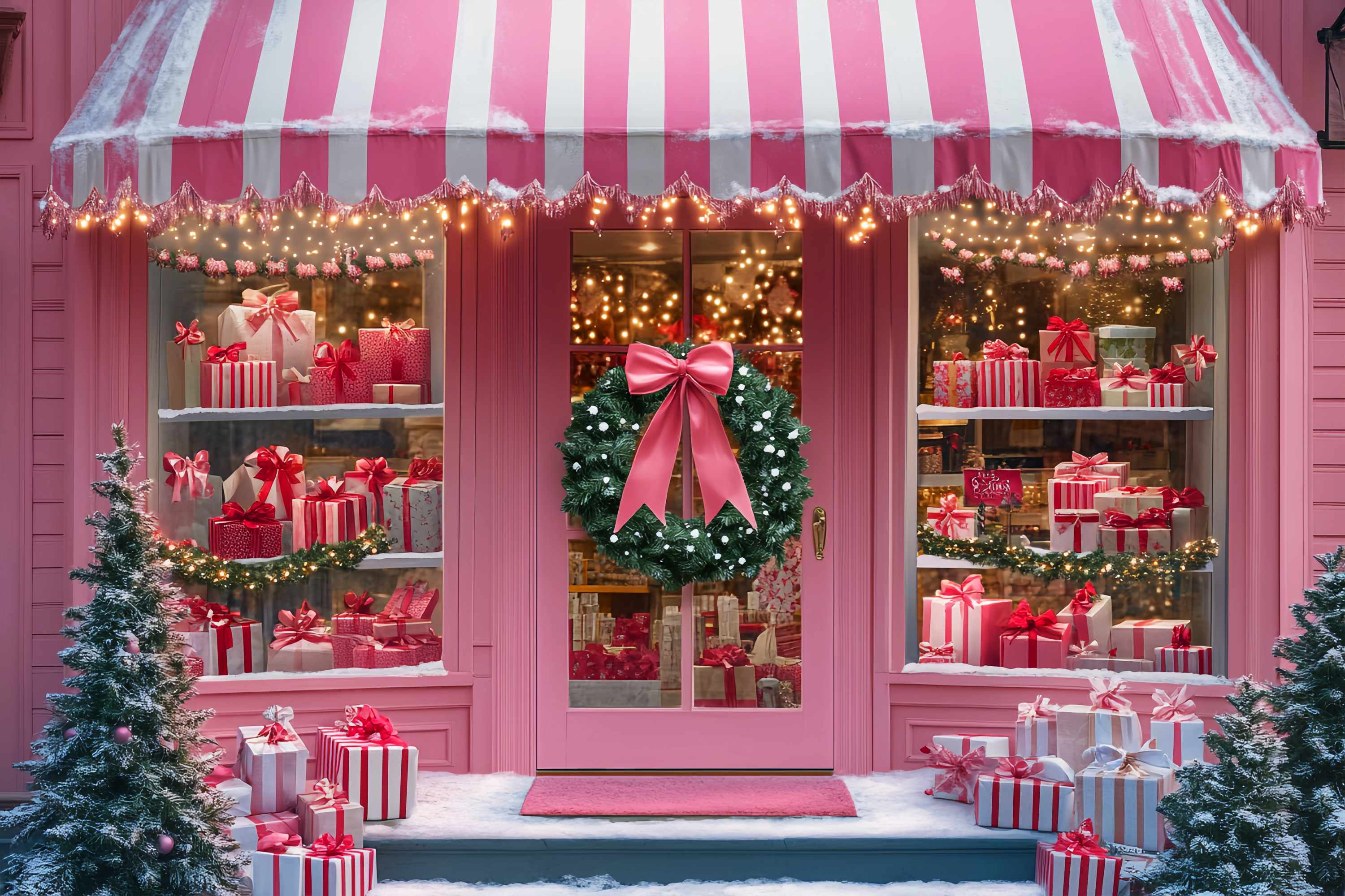 Weihnachtsmann Werkstatt Hintergrund Rosa Candy Stripe Gift Shop Weihnachten Fotohintergründe LXX58-82