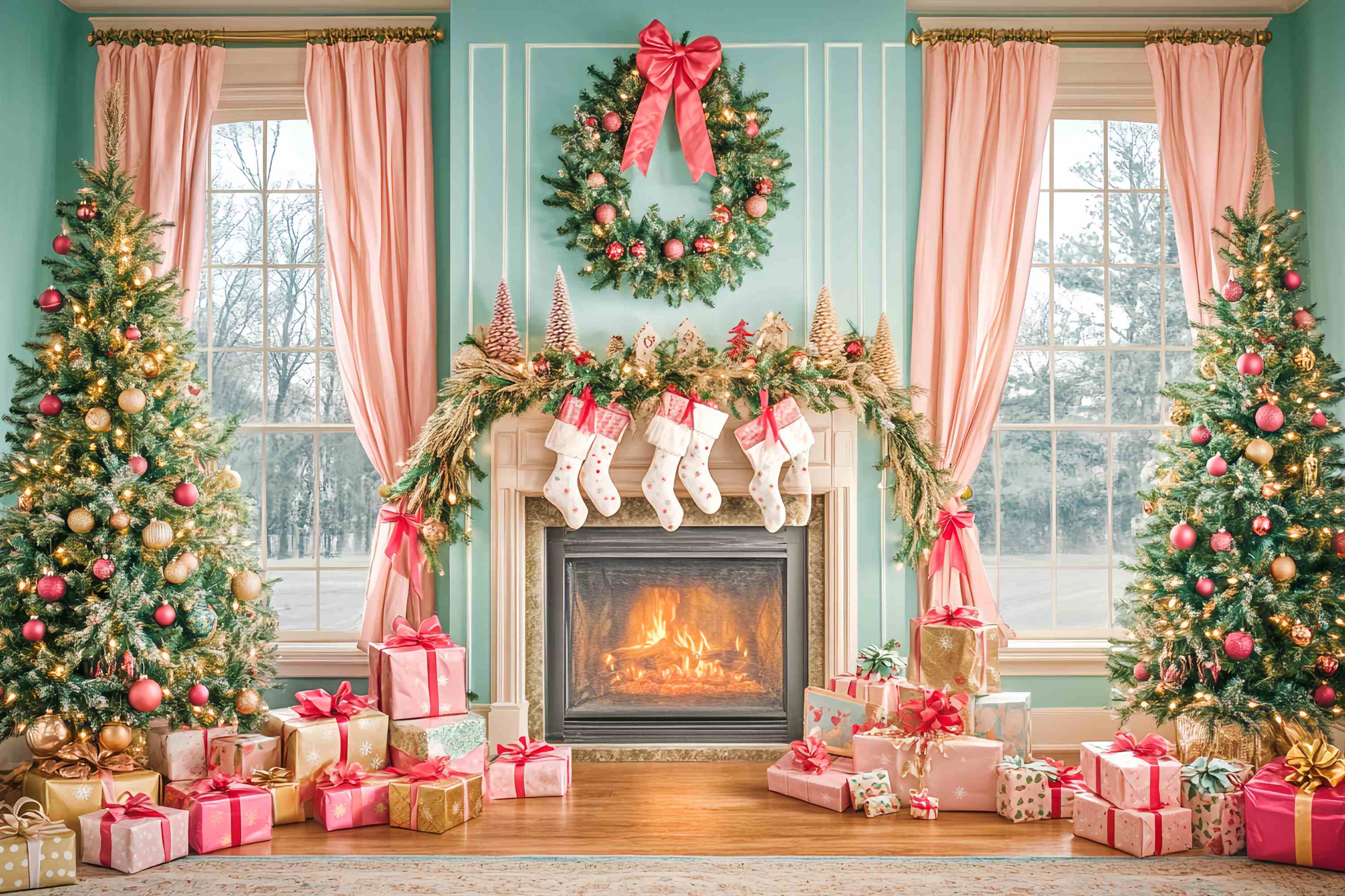 Weihnachten Kamin Foto Hintergrund Rosa Bogen Kamin Weihnachten Morgen Hintergrund Weihnachten LXX58-83