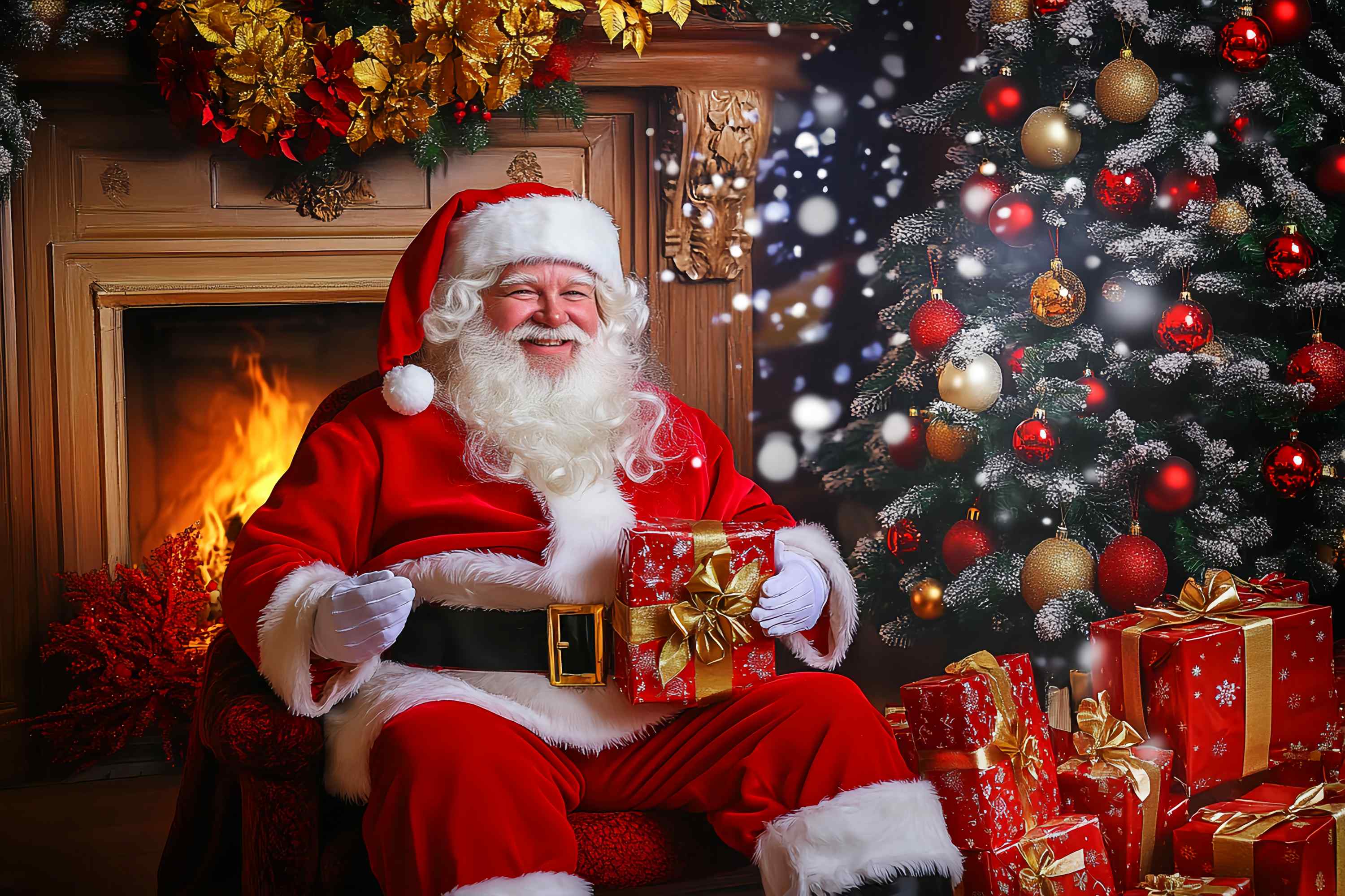Santa Backdrop Weihnachtsmann Kamin Geschenk Zeit Weihnachten Foto Hintergrund LXX58-85