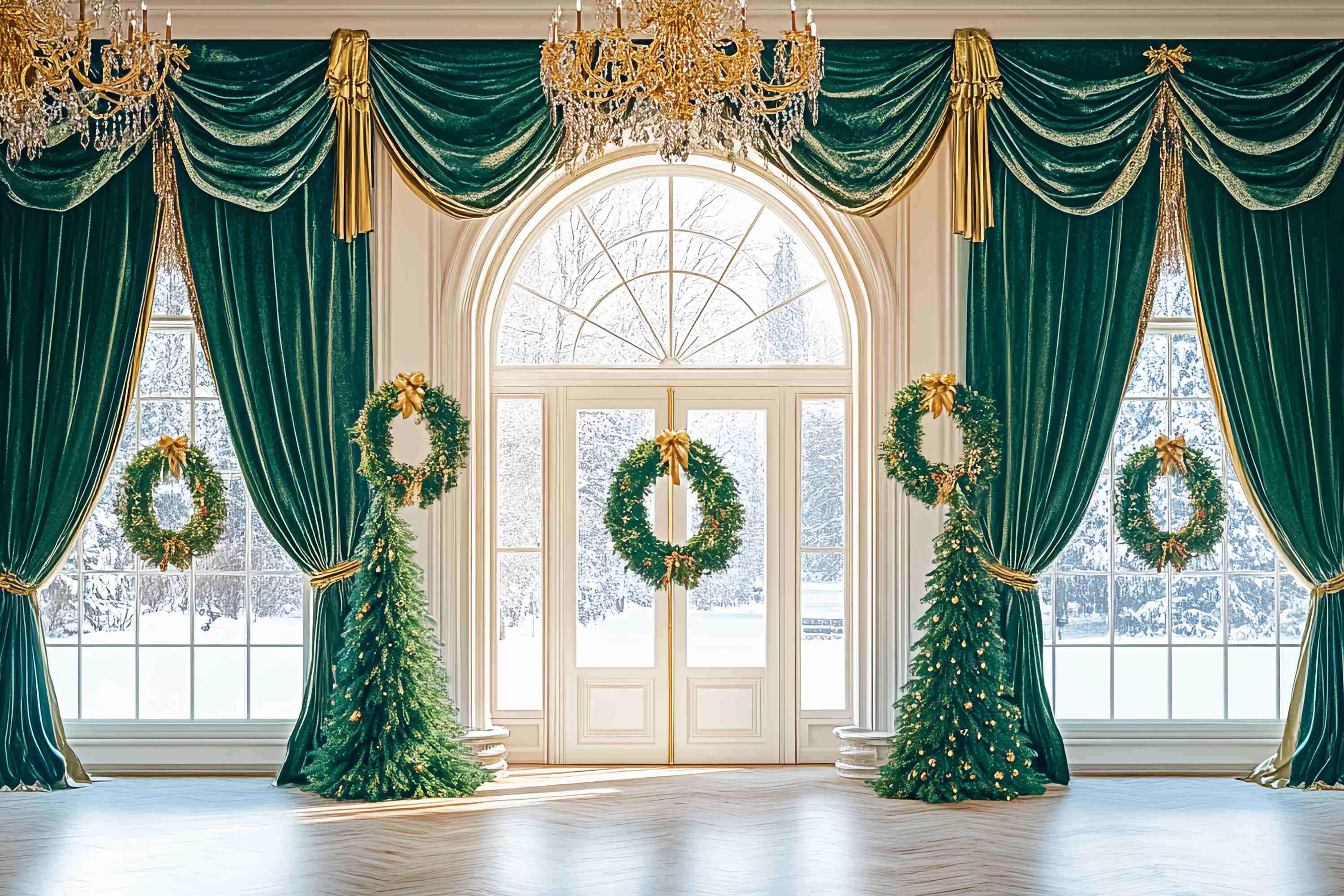 Weihnachten Fotokulisse Smaragd Drapieren Kranz Ballsaal Weihnachten Kulissen für Fotos LXX58-89