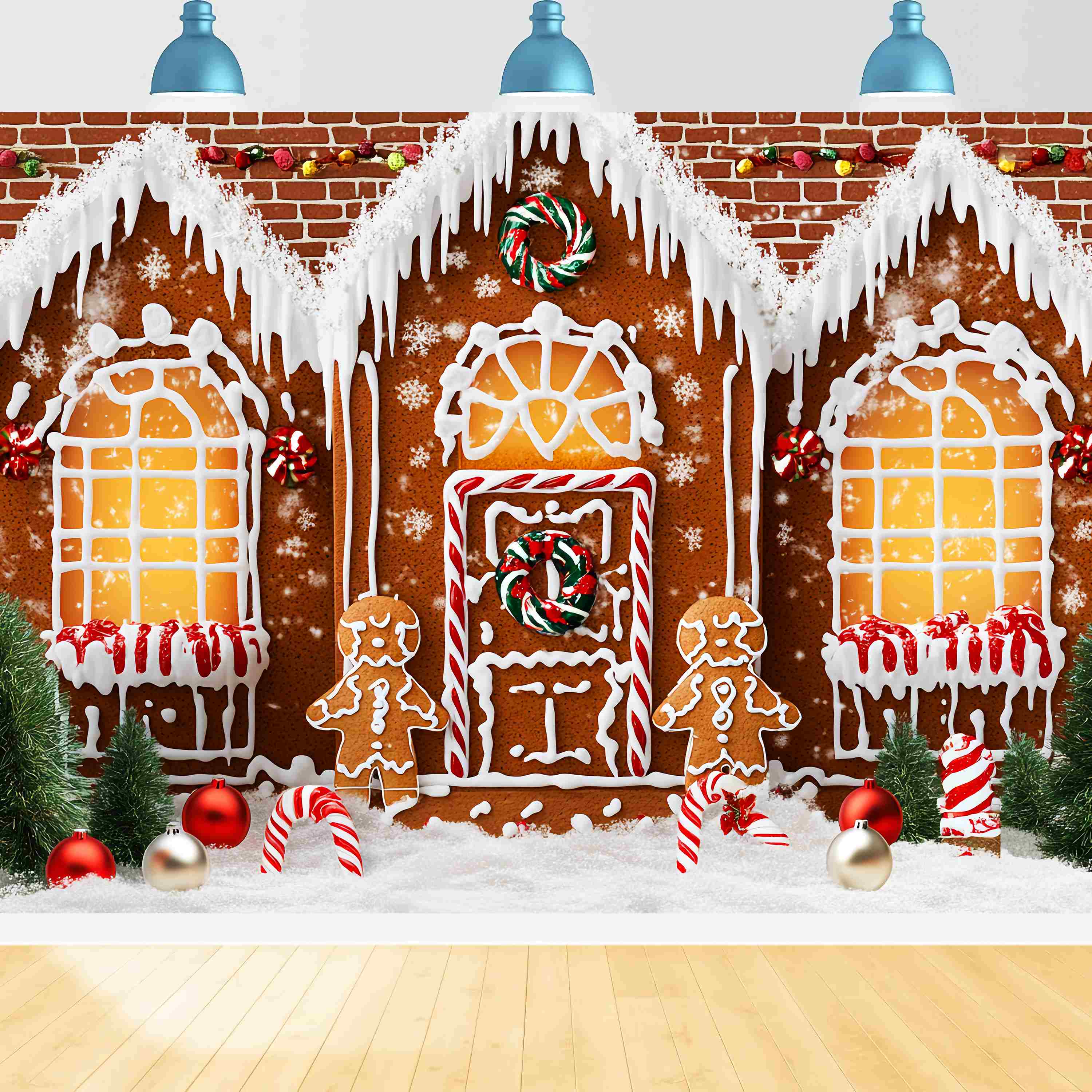 Candyland Weihnachtshintergrund Candy Frost Lebkuchenhaus Weihnachtshintergründe für Fotos LXX58-91