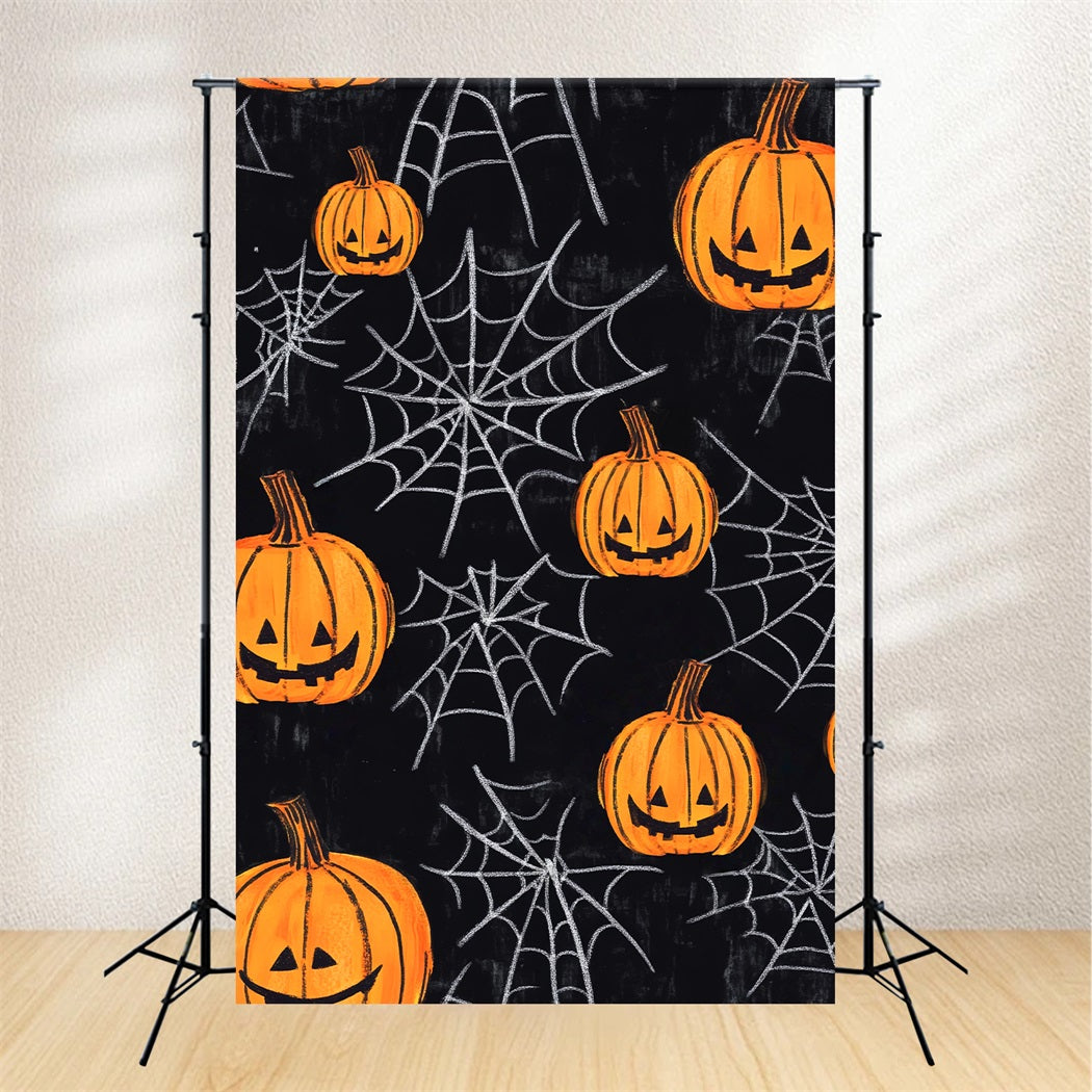 Halloween-Farbbackdrop mit Kürbislaterne und Spinnennetz Halloween-Fotografie-Backdrop LXX59-152