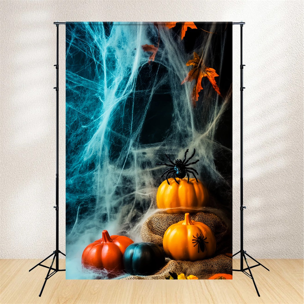 Farbiger Fotohintergrund Kürbis Spinne Spinnweben Halloween-Fotohintergründe LXX59-155