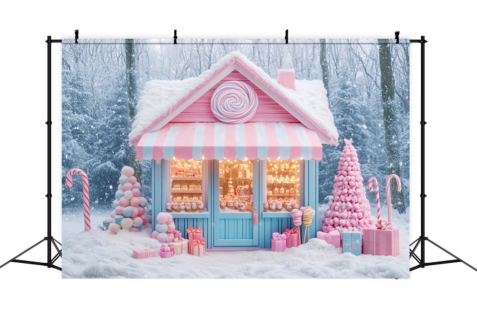 Candyland-Fotohintergrund Süßwarenladen Winterwunderland Weihnachtshintergrund LXX59-162