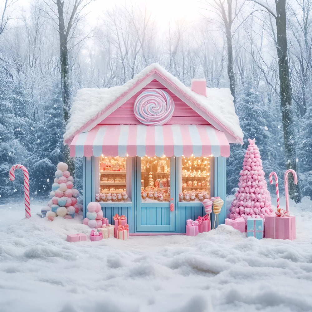 Candyland-Fotohintergrund Süßwarenladen Winterwunderland Weihnachtshintergrund LXX59-162