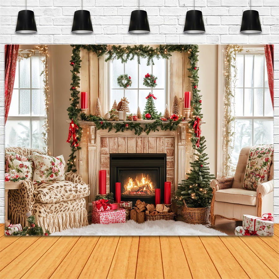 Candyland-Fotohintergrund Kamin Gemütliches Weihnachtszimmer Weihnachtshintergründe LXX59-163