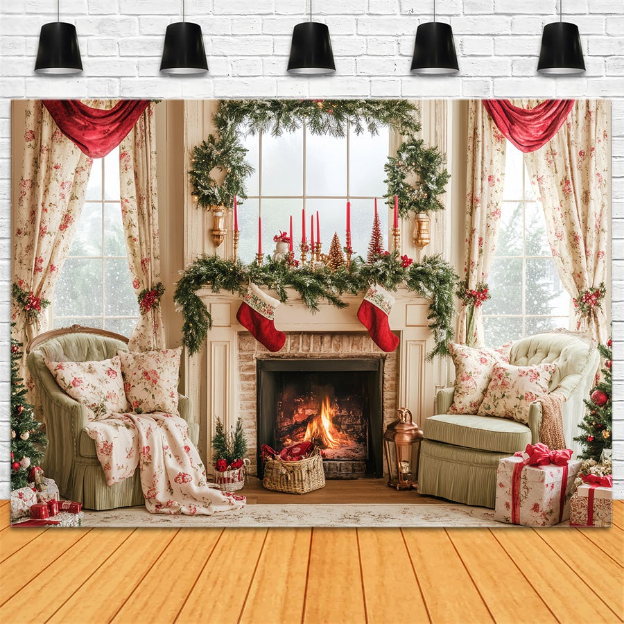 Candyland-Fotohintergrund Strümpfe Vintage-Kaminmantel Weihnachtsfoto-Fotohintergrund LXX59-164