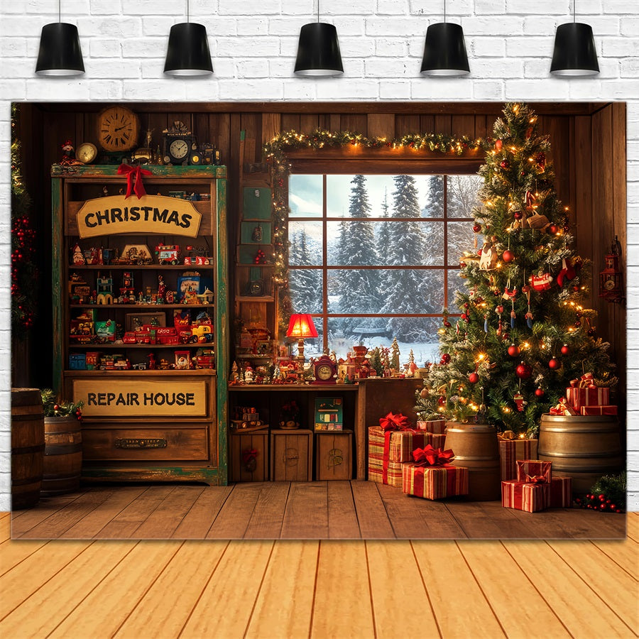 Candyland-Fotohintergrund Weihnachtsmann-Werkstatt Roter Eingang Weihnachtshintergrund für Fotos LXX59-165