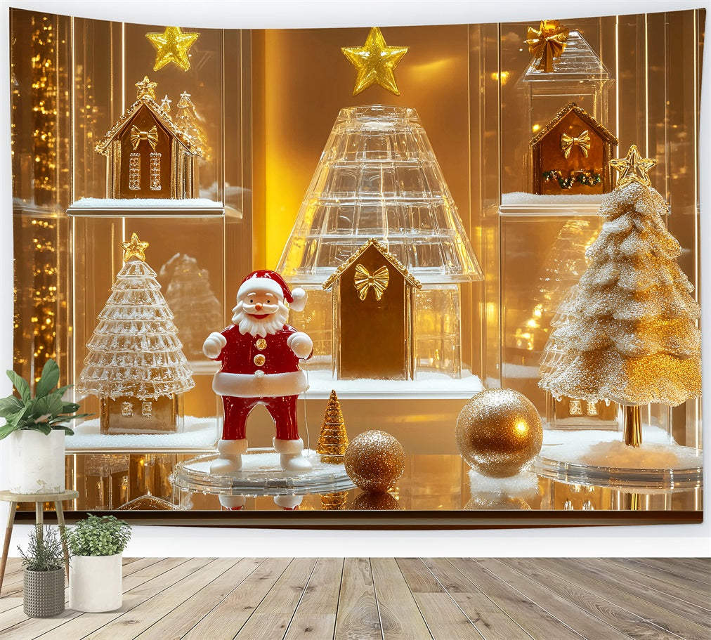 Lebkuchenhaus-Fotohintergrund Goldener Weihnachtsmann Glasvitrine Weihnachtshintergründe im Angebot LXX59-176