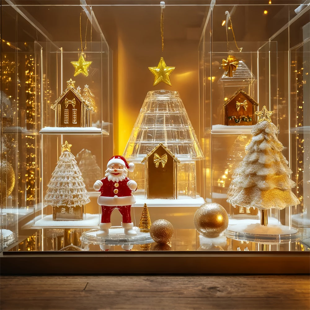 Lebkuchenhaus-Fotohintergrund Goldener Weihnachtsmann Glasvitrine Weihnachtshintergründe im Angebot LXX59-176