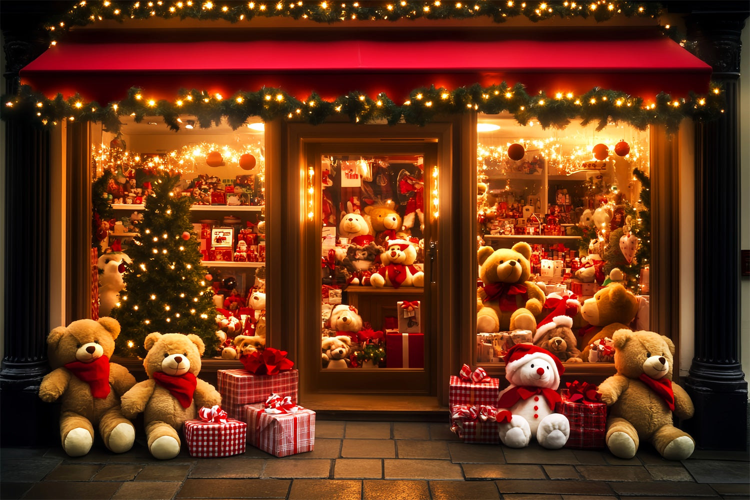 Spielzeugladen-Fotohintergrund Teddybär-Geschenkeladen-Auslage Weihnachtshintergrund-Ideen LXX59-189