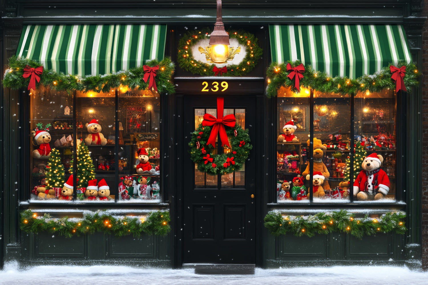 Spielzeugladen-Fotohintergrund Teddybär-Ladenfront Dekoration Weihnachtshintergründe LXX59-192