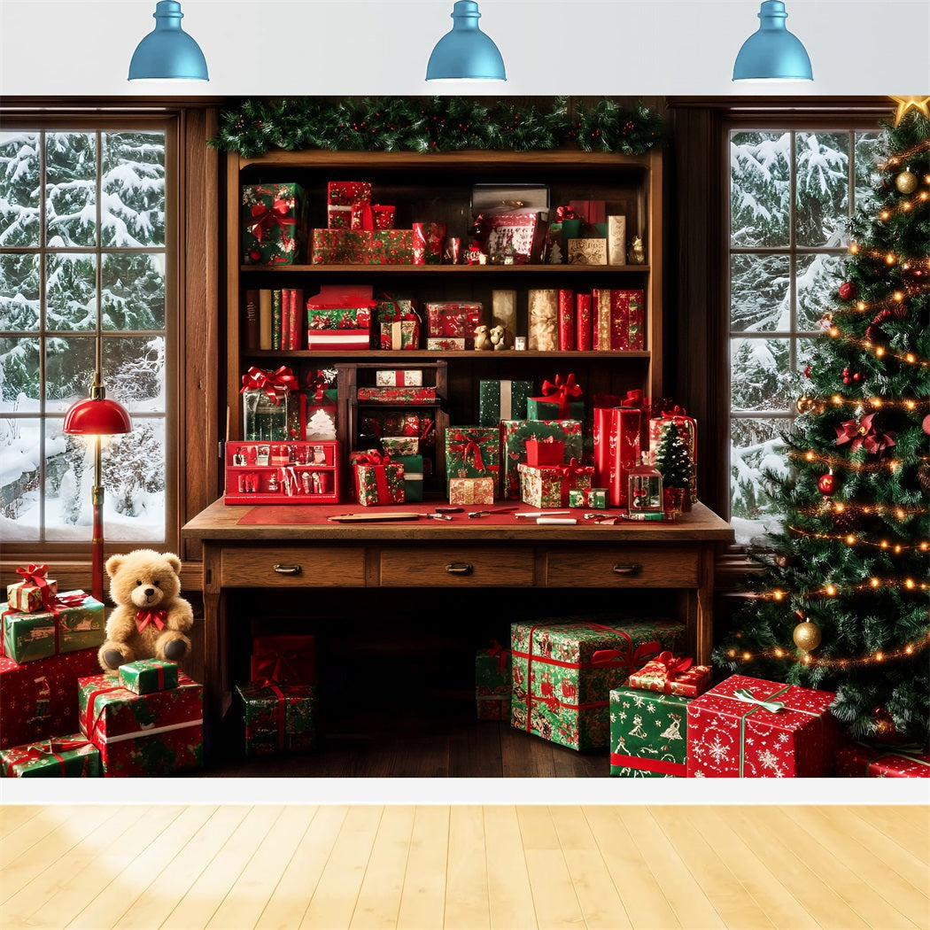 Weihnachtsmann-Fotohintergrund Geschenkverpackung Gemütliches Arbeitszimmer Weihnachtshintergründe für Fotos LXX59-195