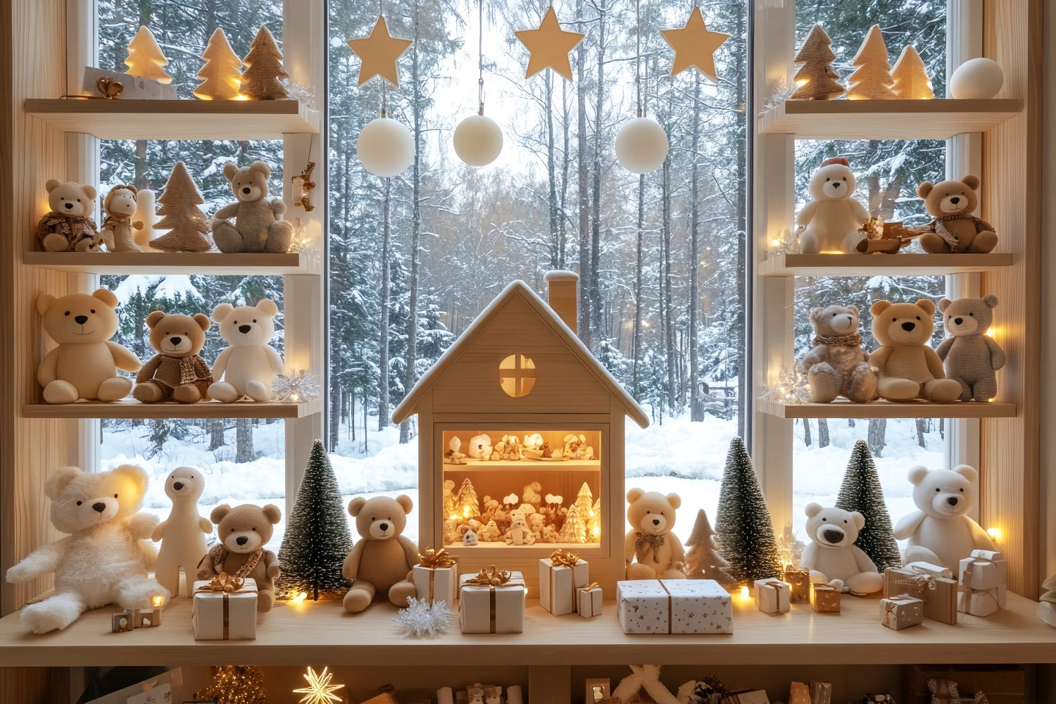 Spielzeugladen-Kulisse Winter Teddybär-Auslage Weihnachtskulissen für Fotos LXX59-200