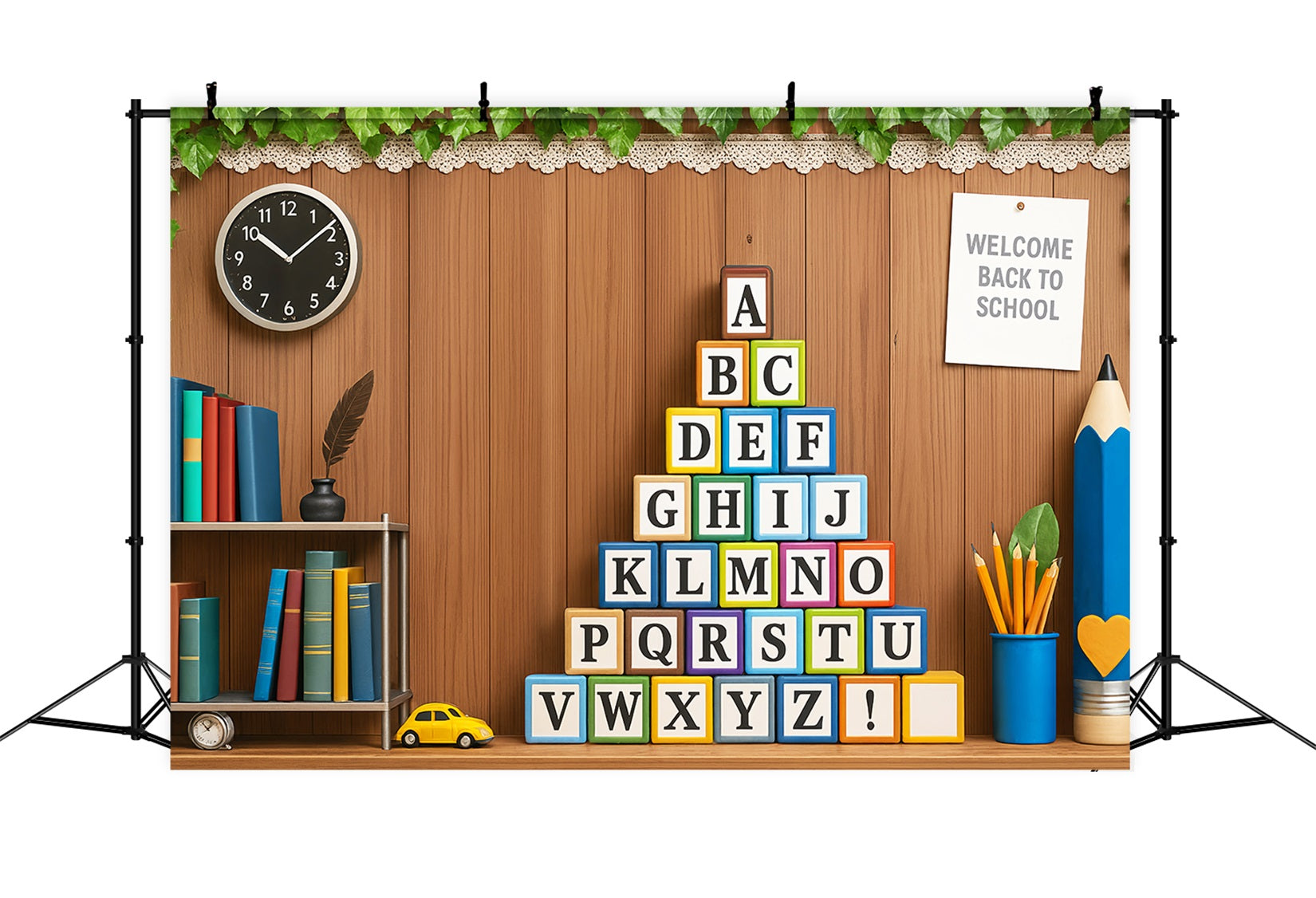 Fotohintergrund für den Schulanfang Alphabet-Blöcke Holzklassenzimmer Vorschul-Fotohintergrund LXX59-210