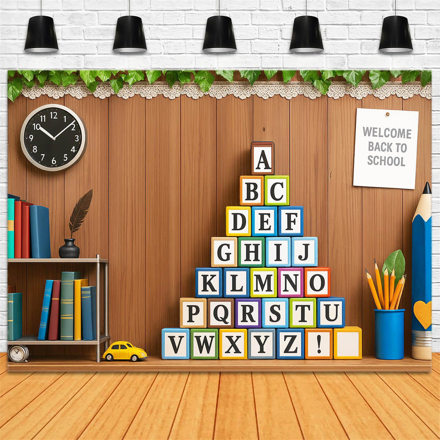 Fotohintergrund für den Schulanfang Alphabet-Blöcke Holzklassenzimmer Vorschul-Fotohintergrund LXX59-210