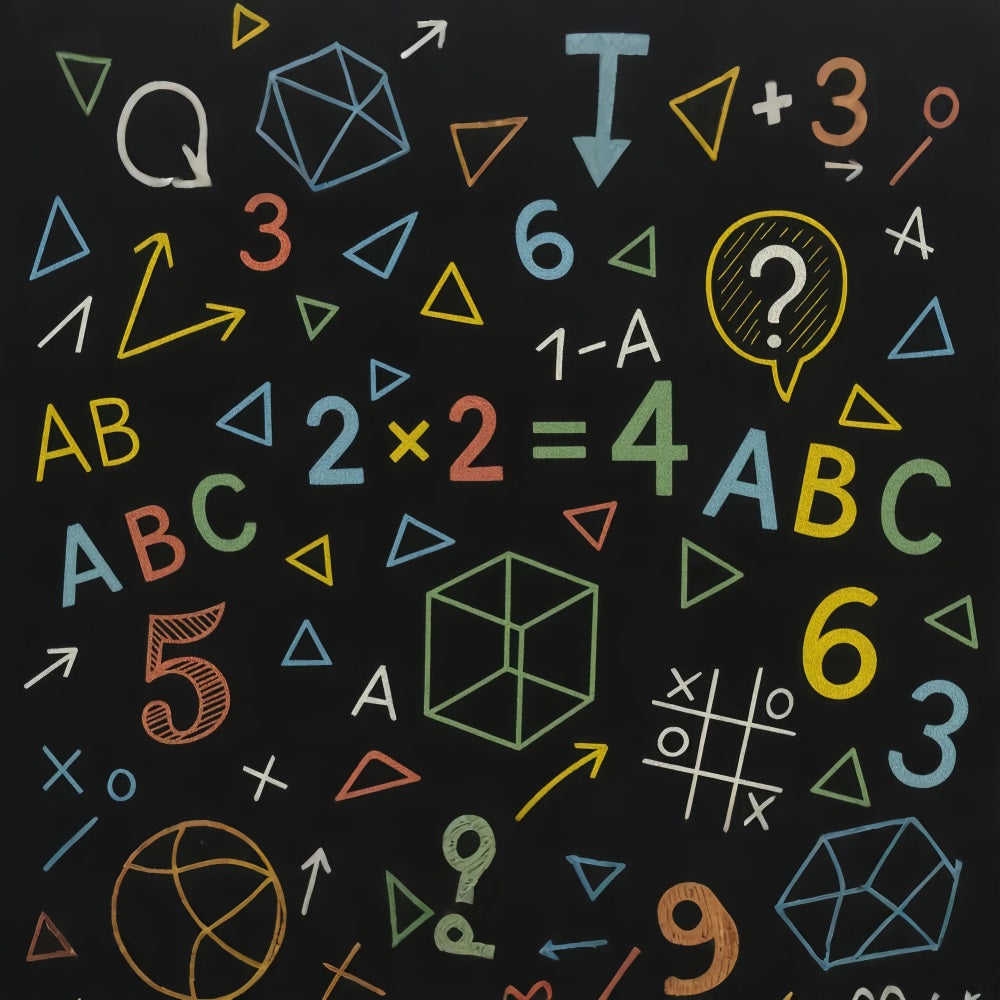 Schulhintergrund Geometrische Kreidetafel Farbige Formen Schulbeginn-Fotohintergrund LXX59-219