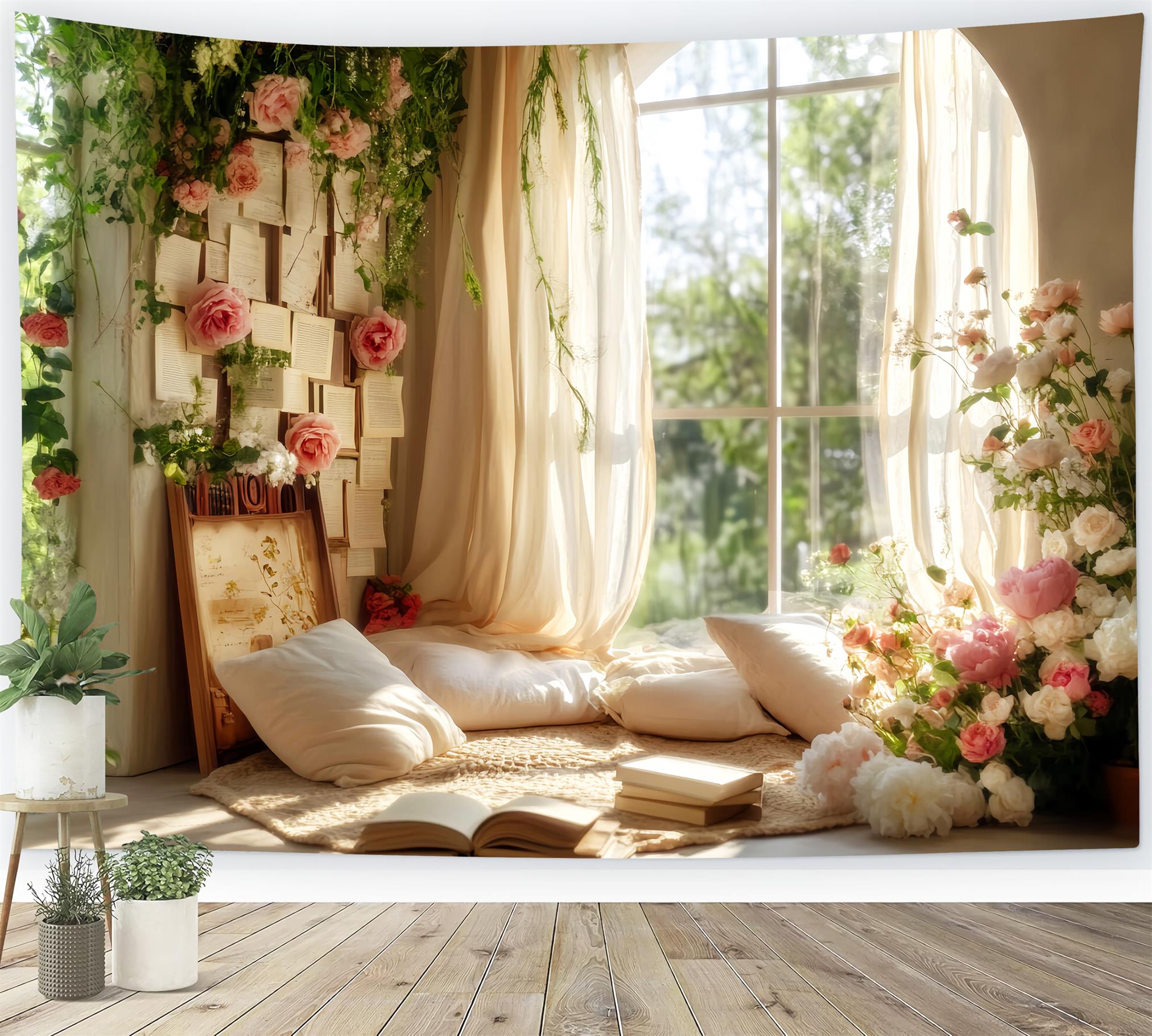 Zurück zur Schule-Studiohintergründe Fenster Leseecke Blumen Schulfoto-Fotohintergrund LXX59-223