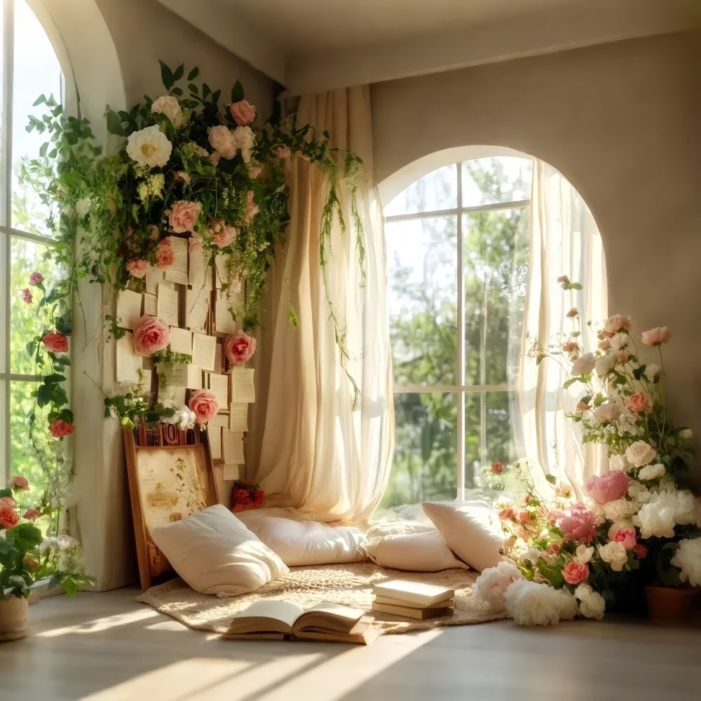 Zurück zur Schule-Studiohintergründe Fenster Leseecke Blumen Schulfoto-Fotohintergrund LXX59-223