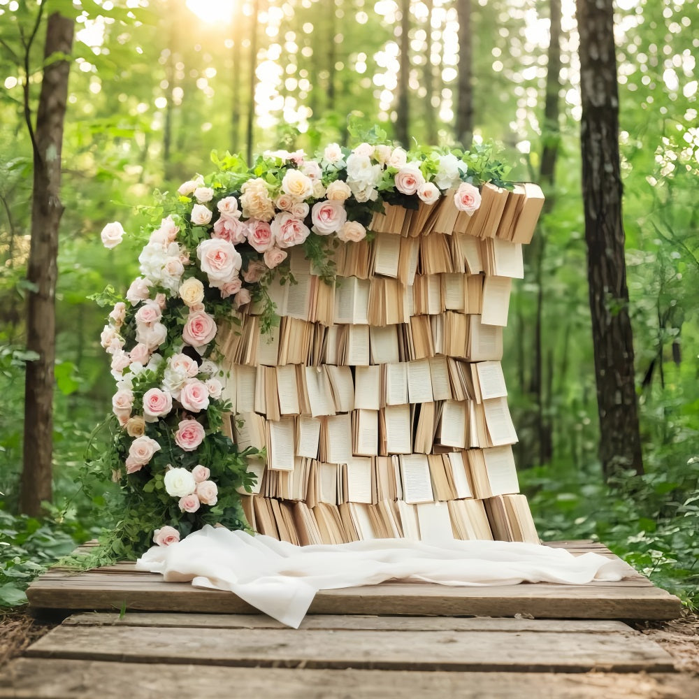 Studiohintergründe für den Schulanfang Rustikale Bücherwand Blumenbogen Schulfoto-Studiohintergründe LXX59-224