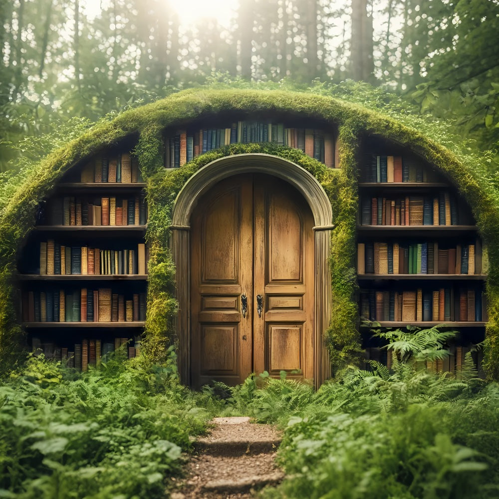 Studiohintergründe für den Schulanfang Moosbewachsene Tür Versteckte Bibliothek Schulfoto-Fotohintergrund LXX59-226