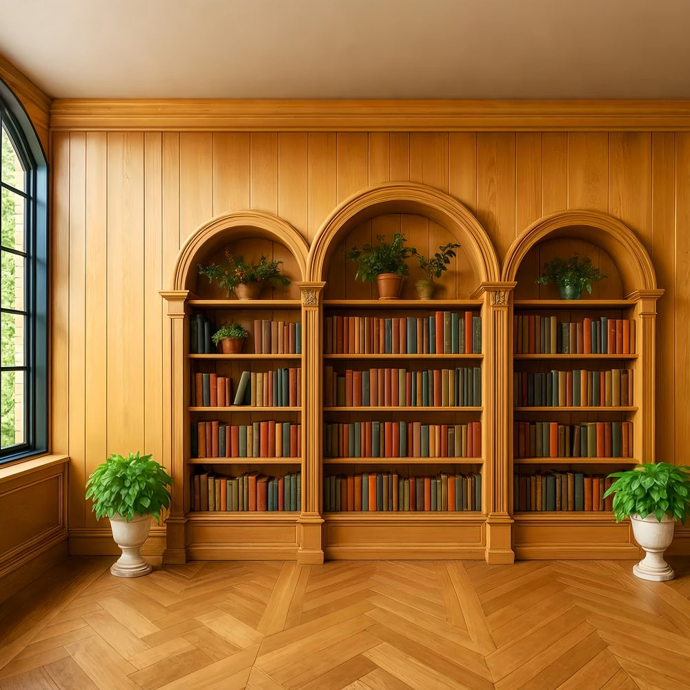 Studiohintergründe für den Schulanfang Holzregal Grüne Pflanzen Schulfoto-Fotohintergrund LXX59-231