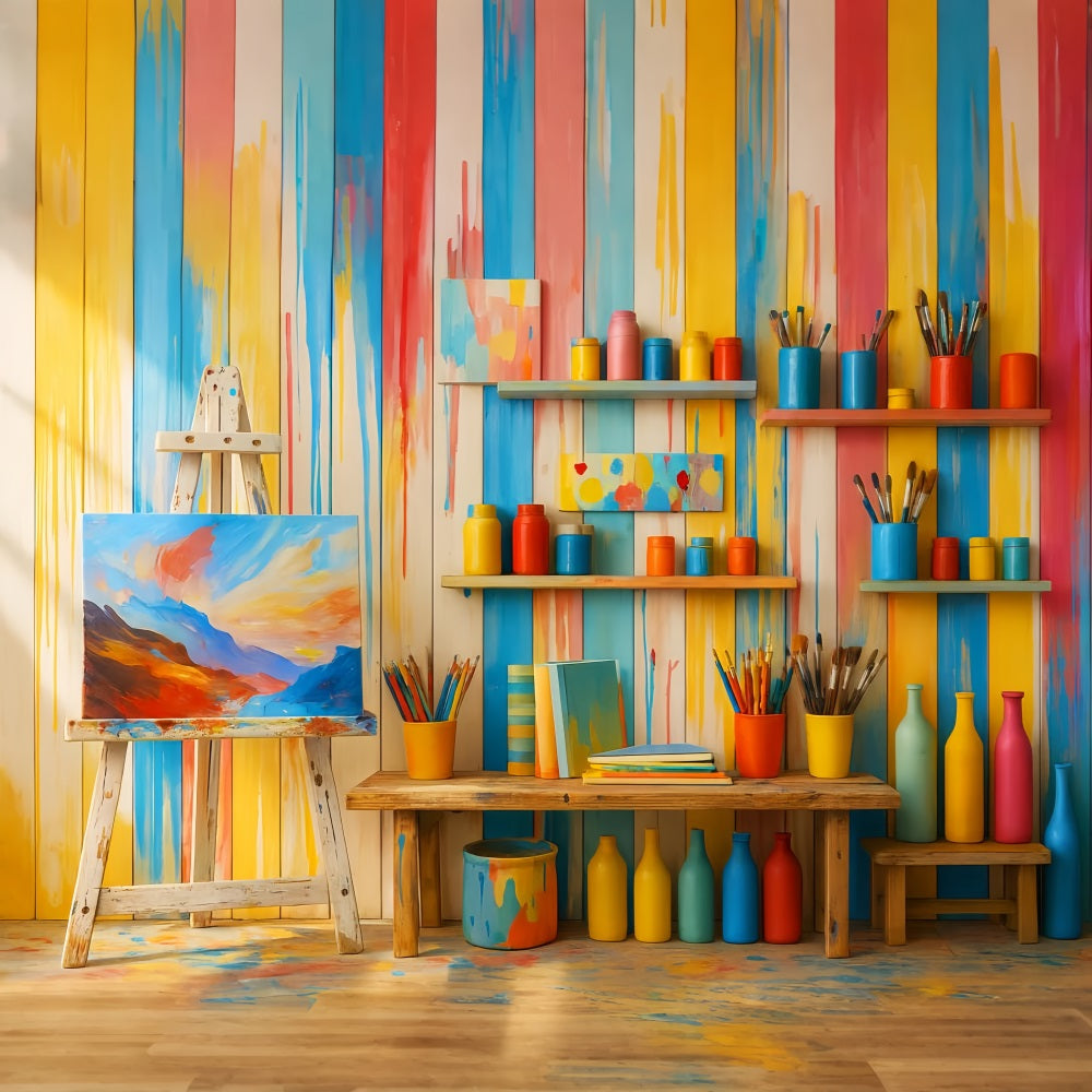 Vorschul-Fotohintergründe Bunte Malutensilien Studio Zurück zur Schule Fotohintergrund LXX59-251