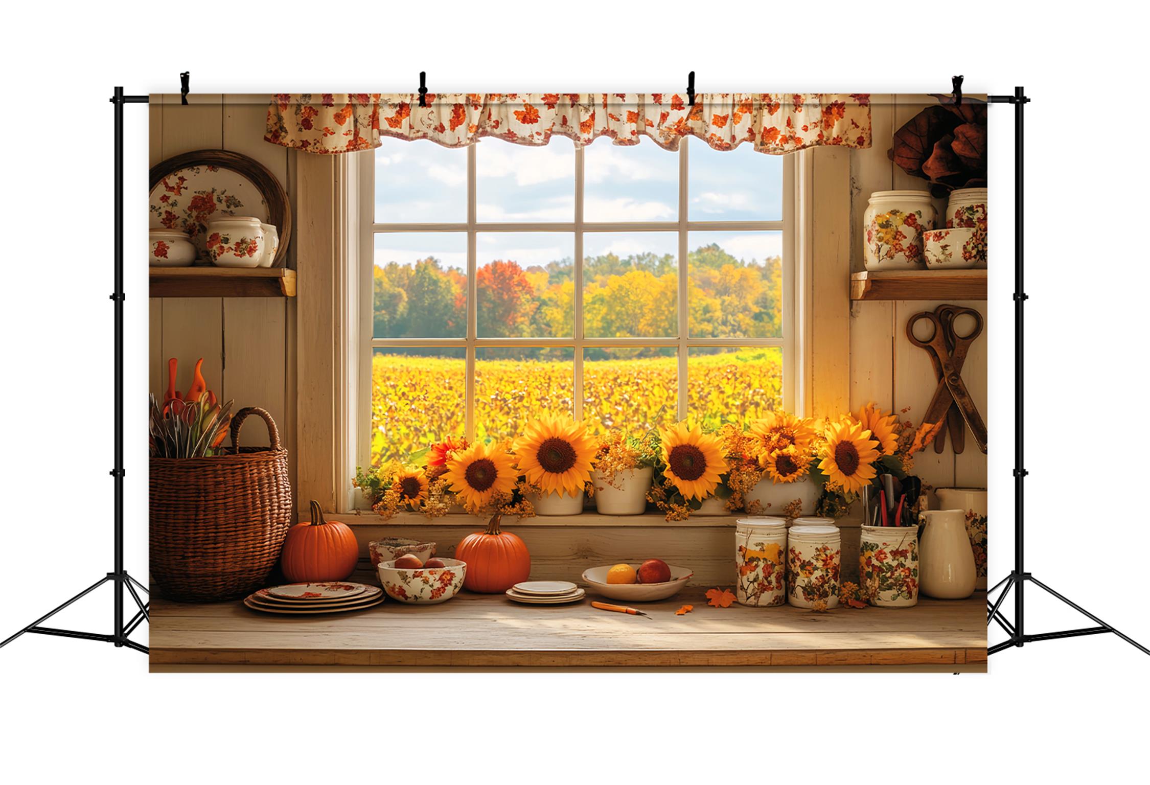 Küchenhintergrund Gemütliche Herbstküche Sonnenblumen Herbsthintergründe LXX59-291